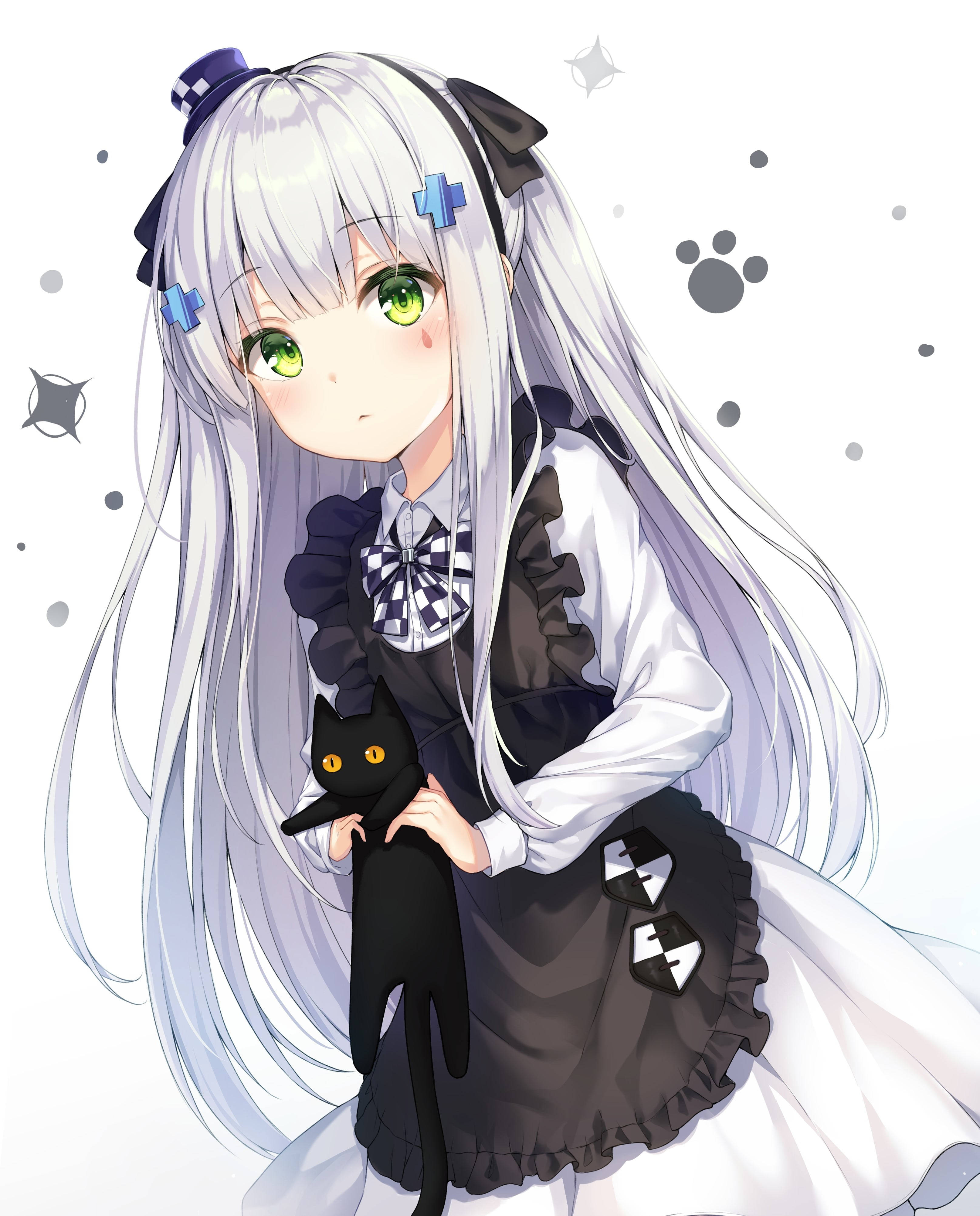 Cool Anime Girl PFP, silver hair, green eyes, 4K Phone Wallpaper
