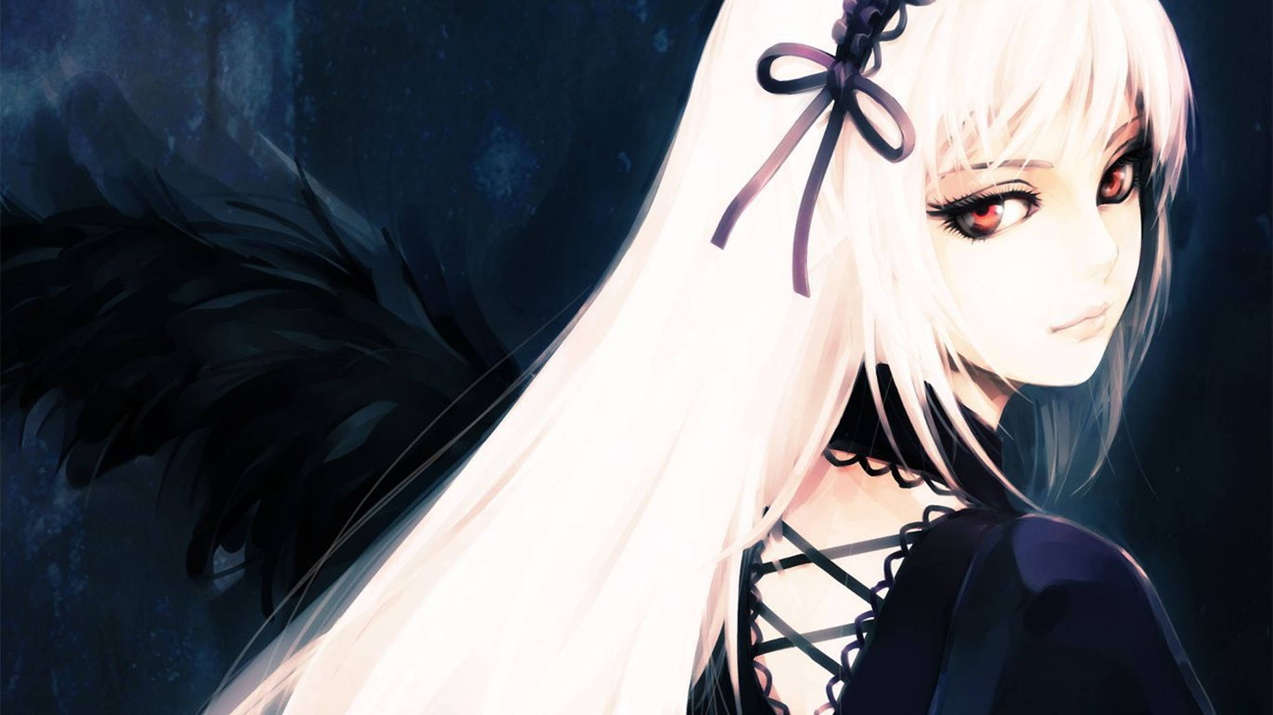suigintou, pale anime girl, long white hair, HD Desktop Wallpaper