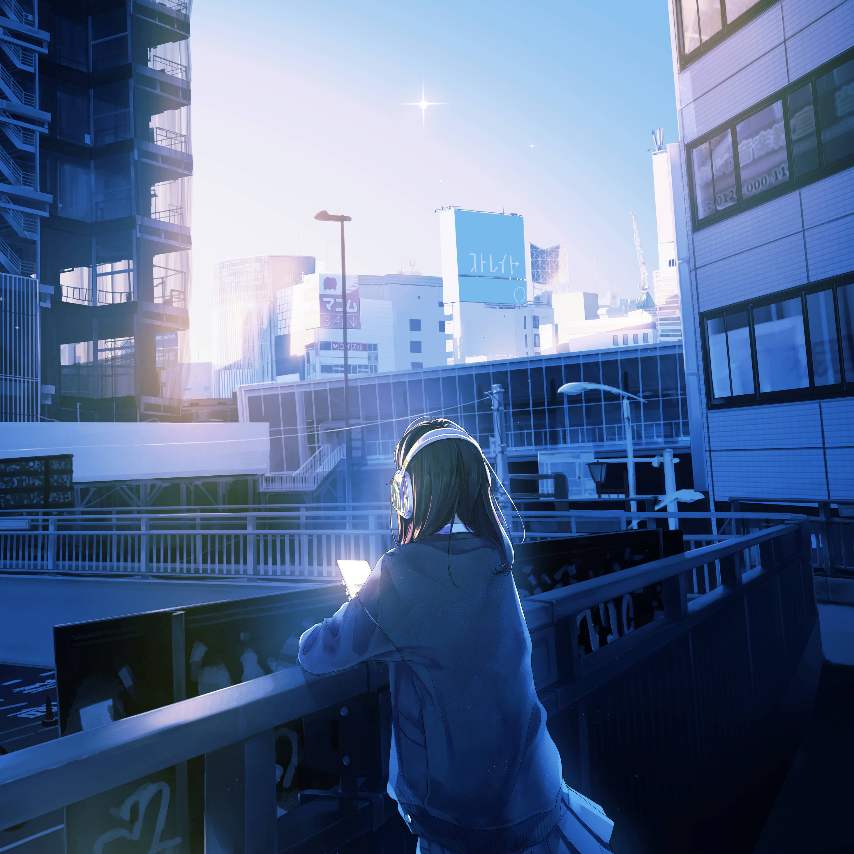 anime girl, headphones, iPad, 2K Desktop Wallpaper