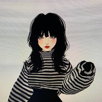 anime girl, black hair, red lips, SD Desktop Wallpaper