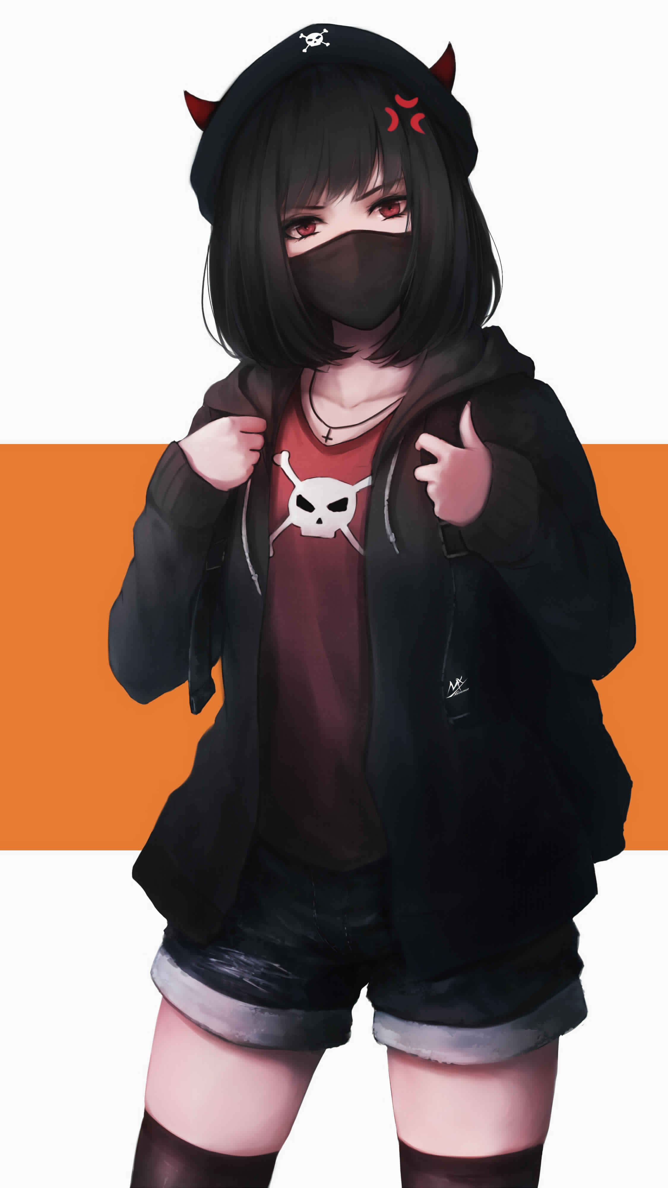 Cool Anime iPhone, anime girl, black hair, 4K Phone Wallpaper