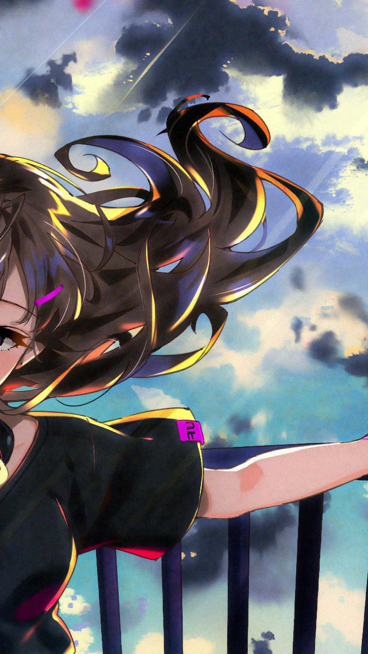 Anime girl, long hair, dark hair, Full HD Phone Wallpaper