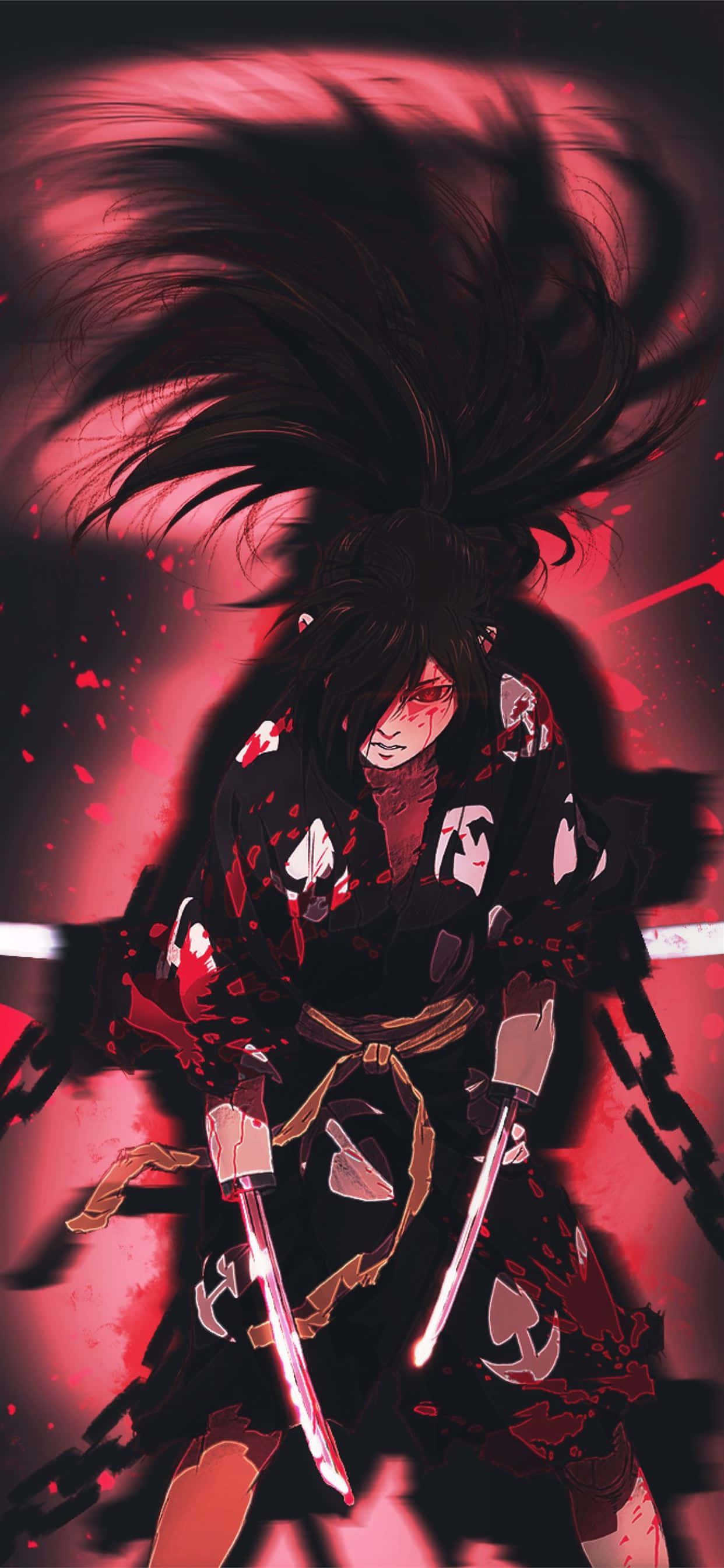anime warrior, long hair, black armor, 2K Phone Wallpaper