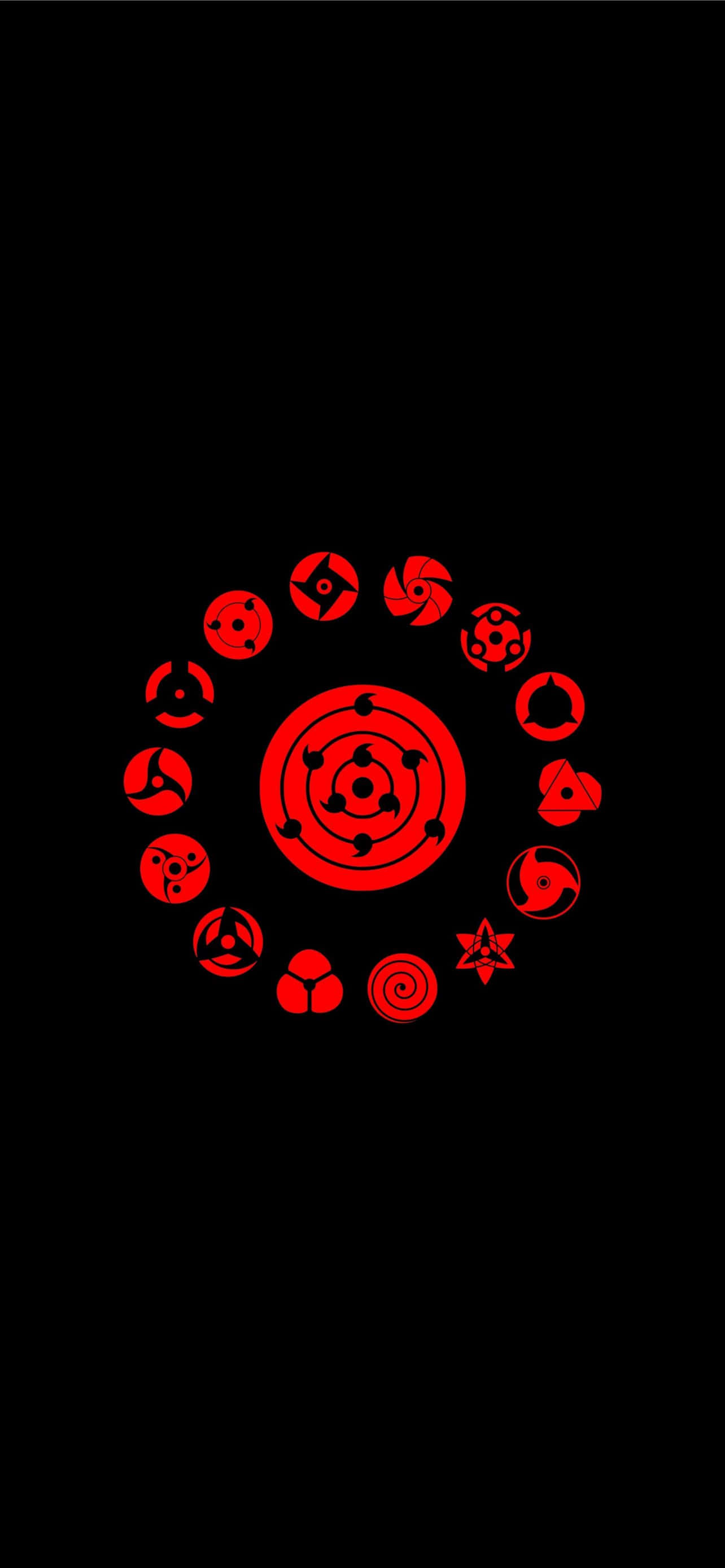 Cool Anime iPhone, red, circular arrangement, 2K Phone Wallpaper