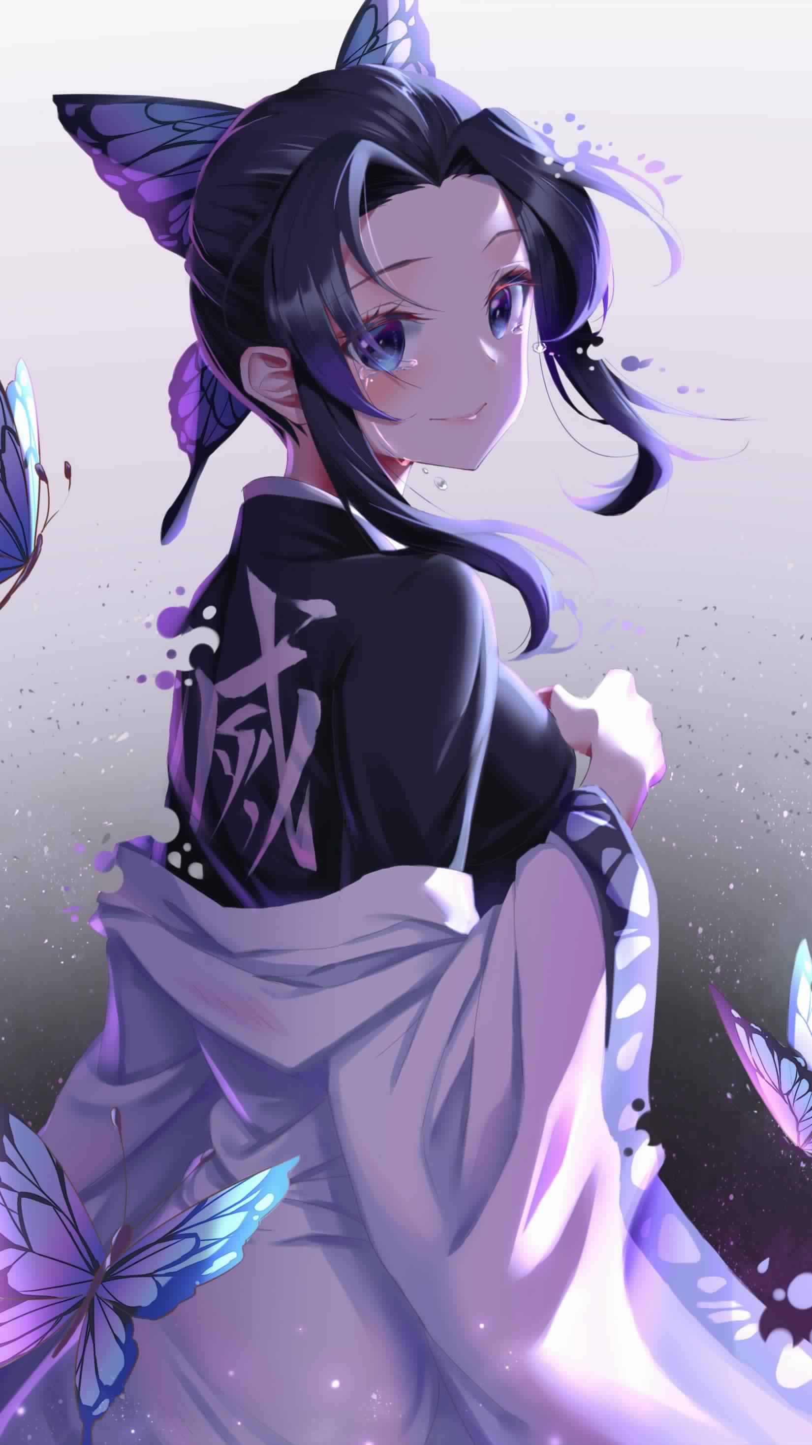 Cool Anime iPhone, anime girl, purple butterfly wings, 2K Phone Wallpaper