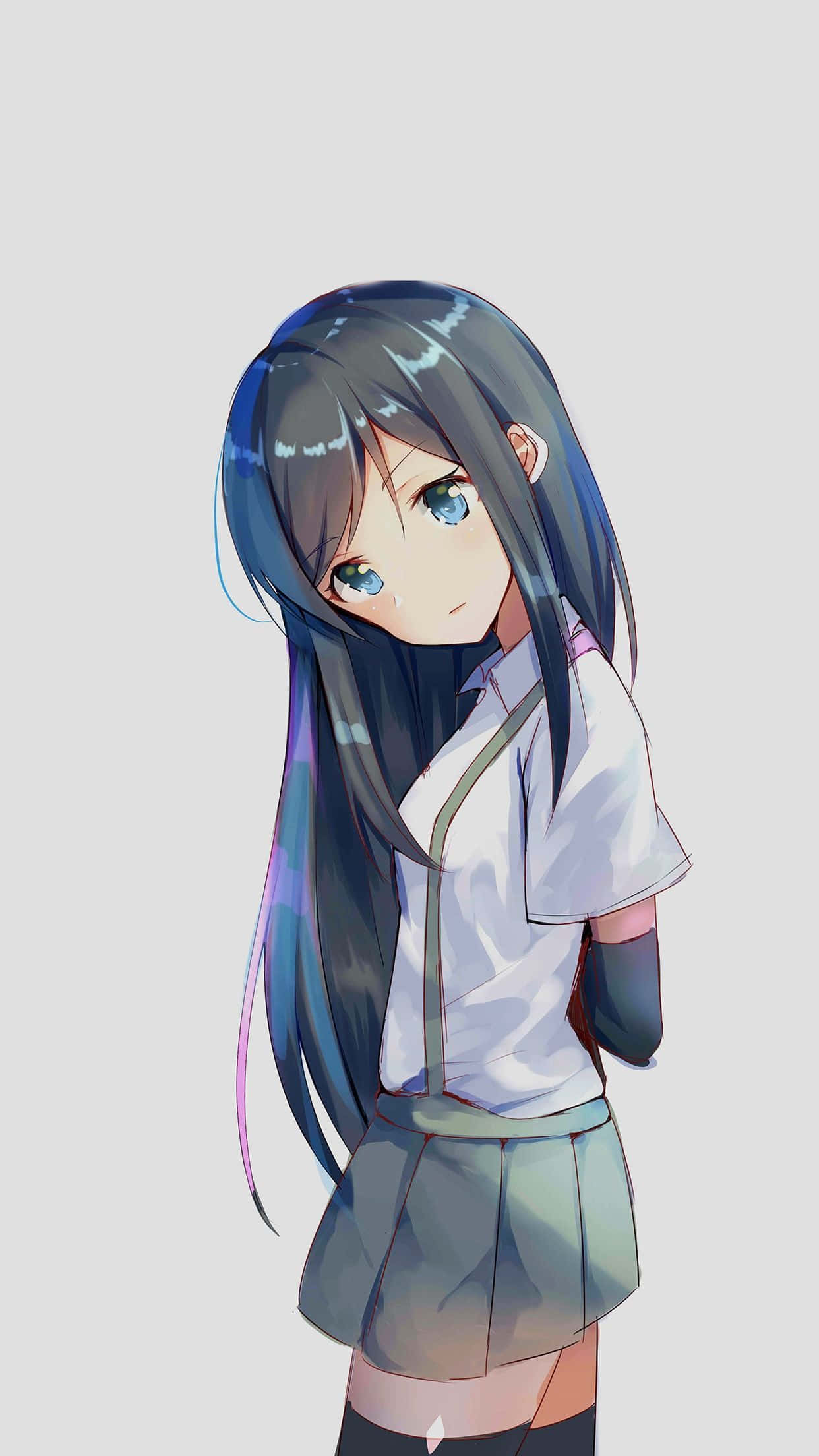 Anime-themed iPhone design, cute anime girl, long dark hair, Full HD Phone Wallpaper