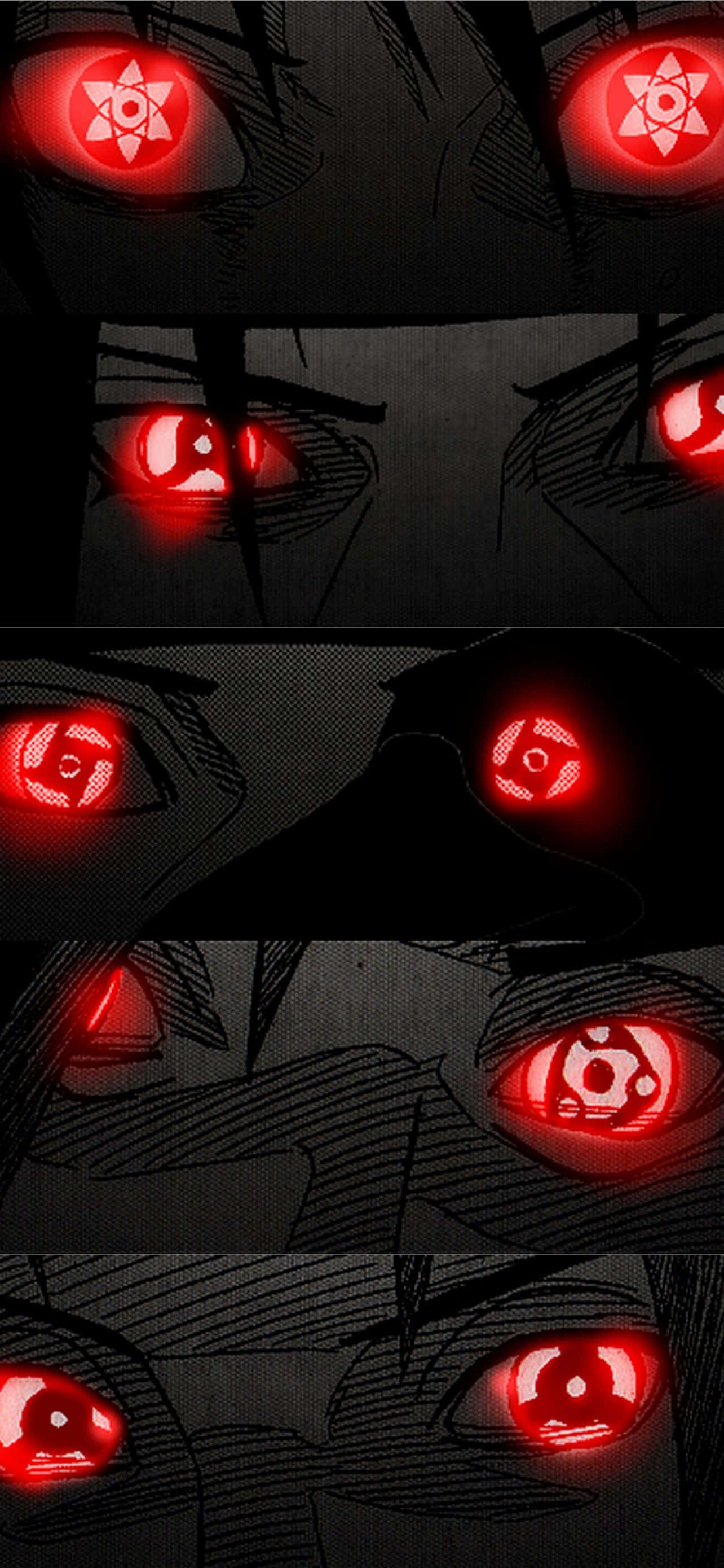Cool Anime iPhone, red eyes, tomoe patterns, 2K Phone Wallpaper