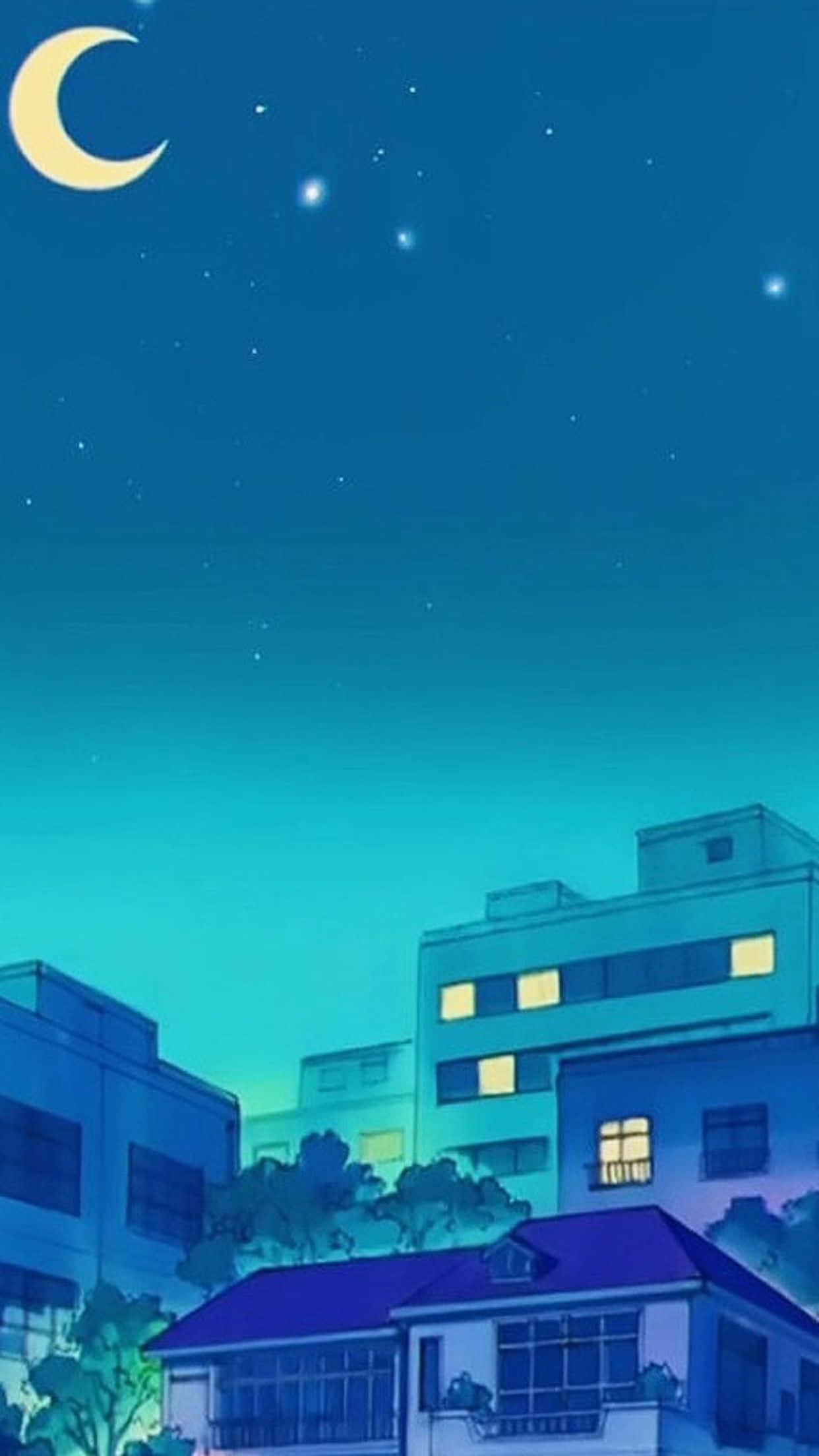 cool anime iPhone, crescent moon, stars, Full HD Phone Wallpaper