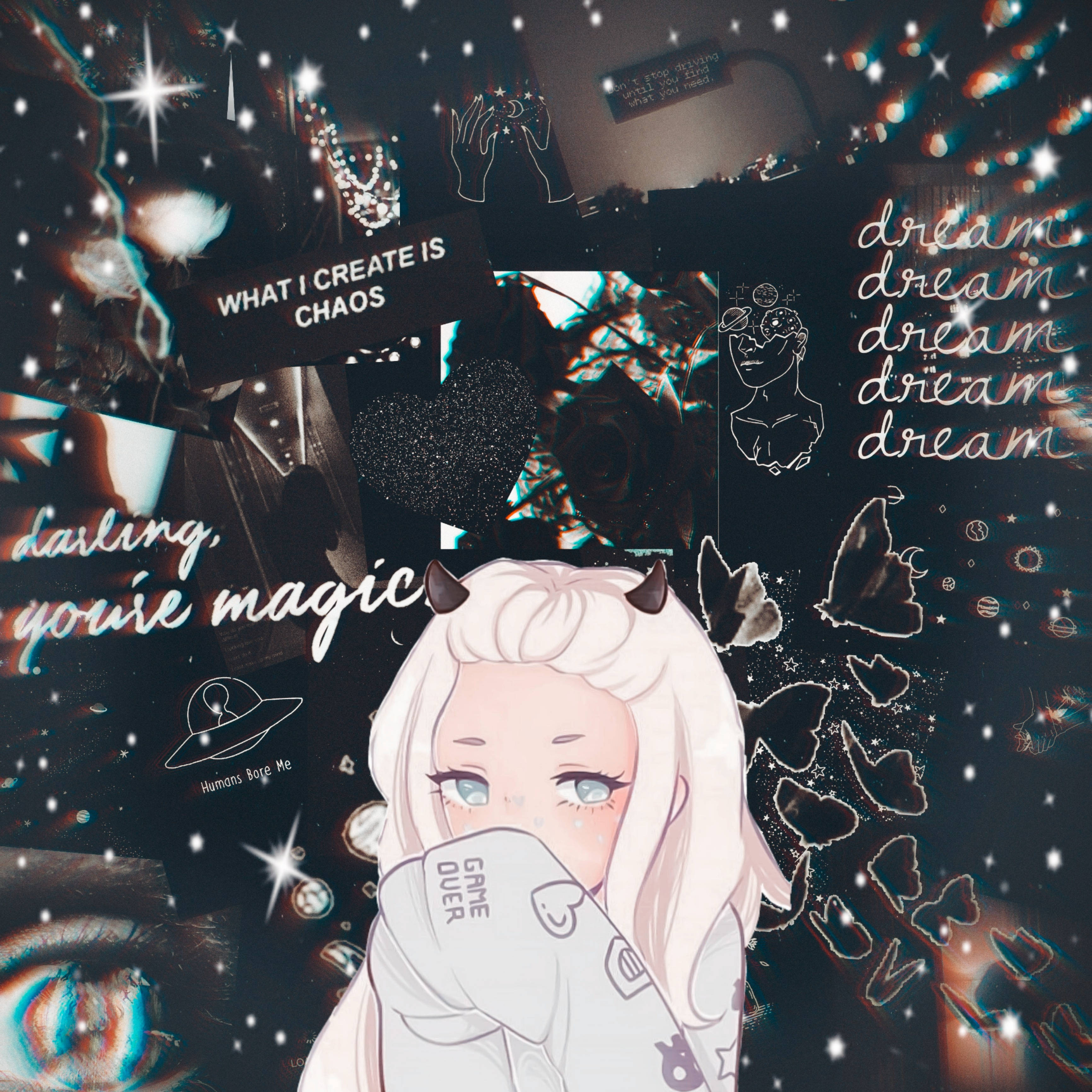 Anime girl, white hair, horns, 2K Desktop Wallpaper