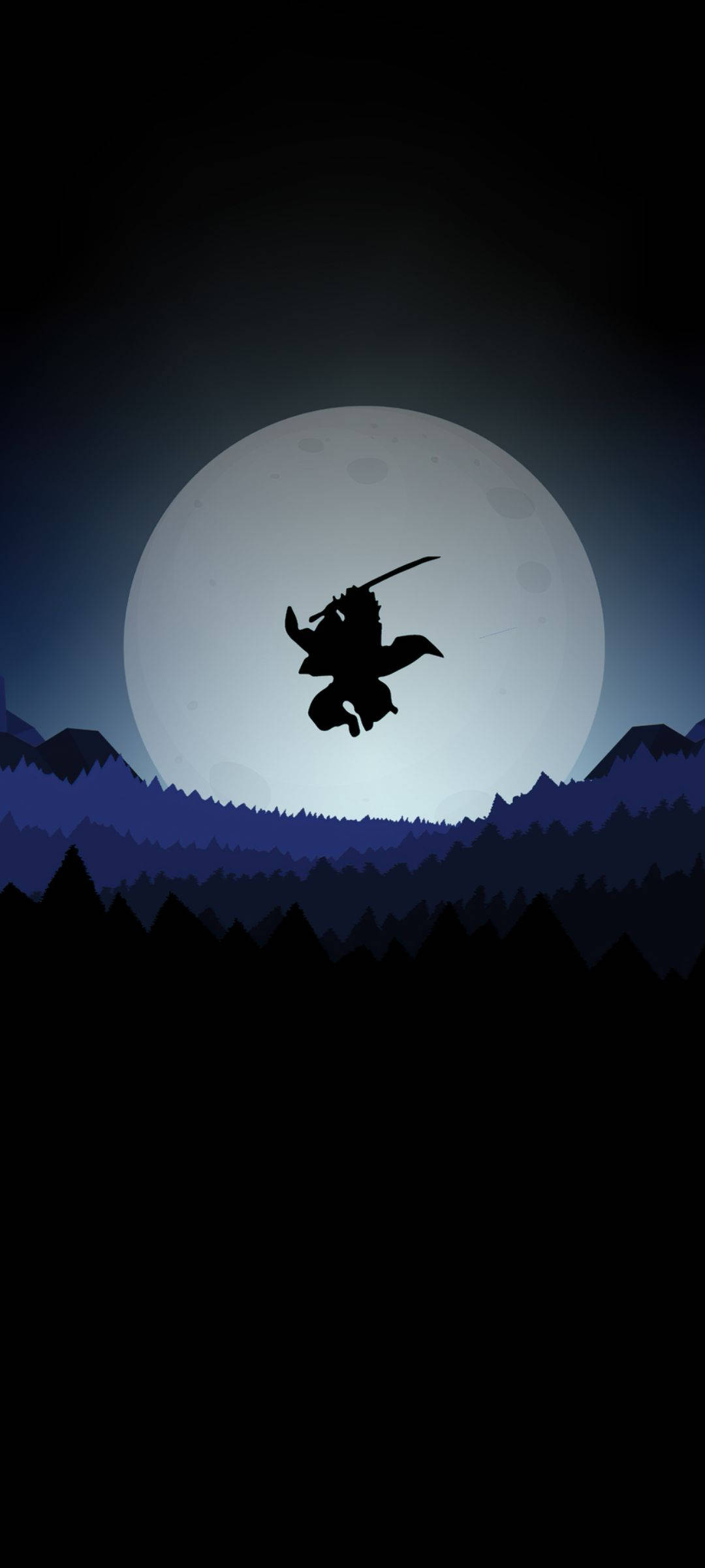 ninja, moon, mountain peaks, Full HD Phone Wallpaper