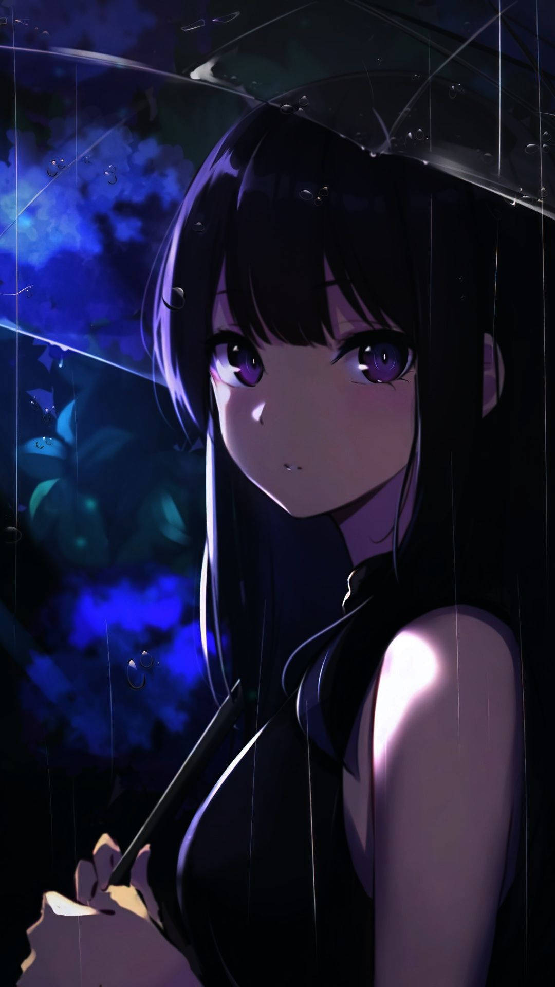 anime girl, purple eyes, transparent umbrella, Full HD Phone Wallpaper
