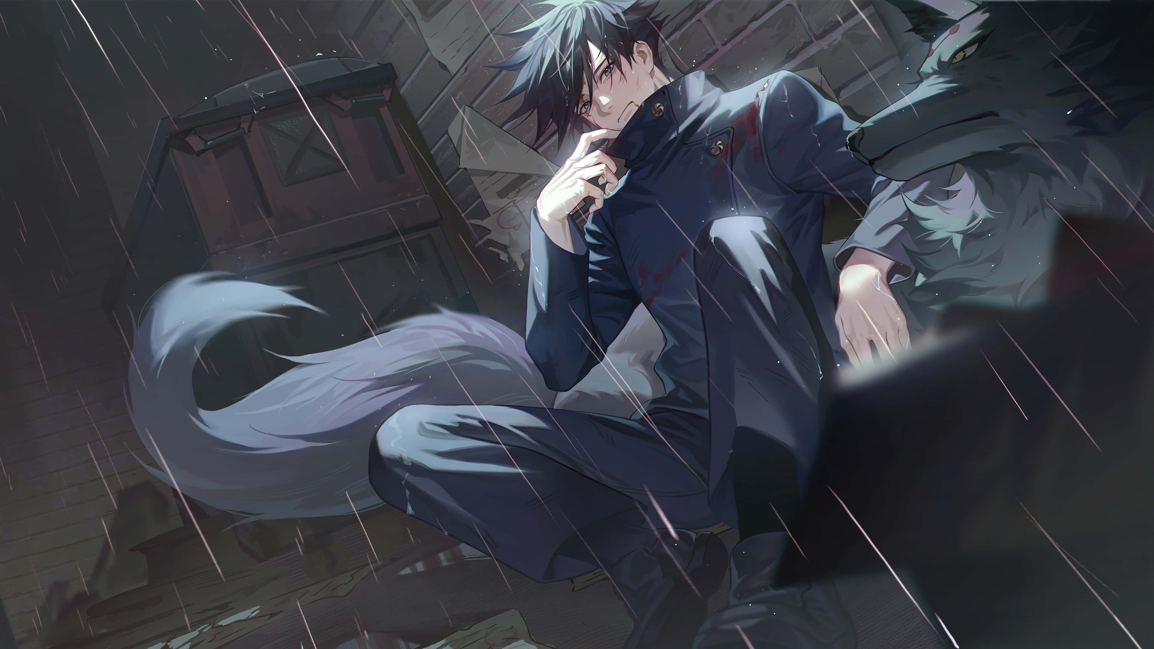 cool anime wolf, anime boy, wolf companion, 4K Desktop Wallpaper