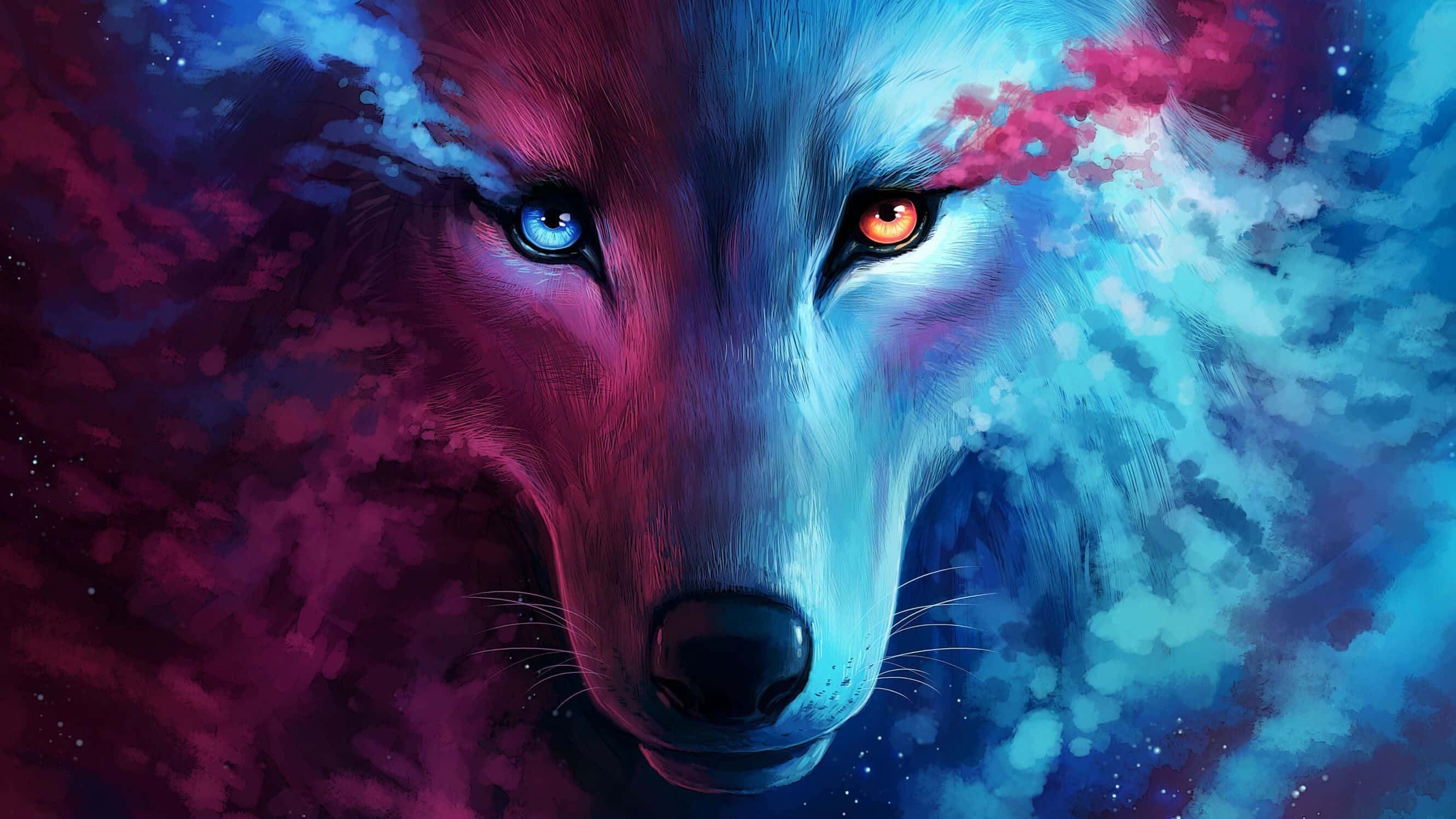 Cool Anime Wolf, blue eye, orange eye, 2K Desktop Wallpaper