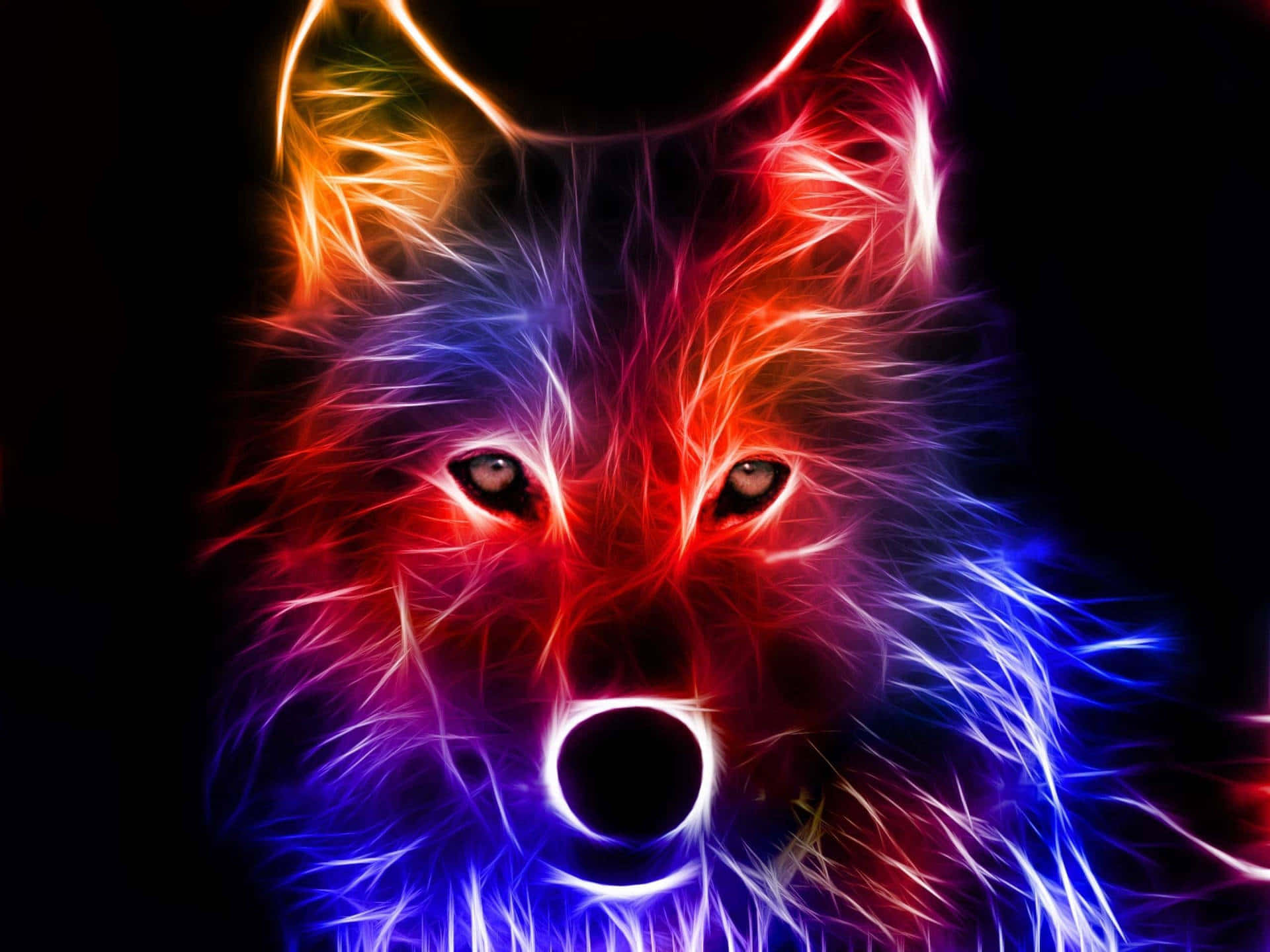 cool anime wolf, neon wolf, electric red blue and orange fur, Full HD Desktop Wallpaper