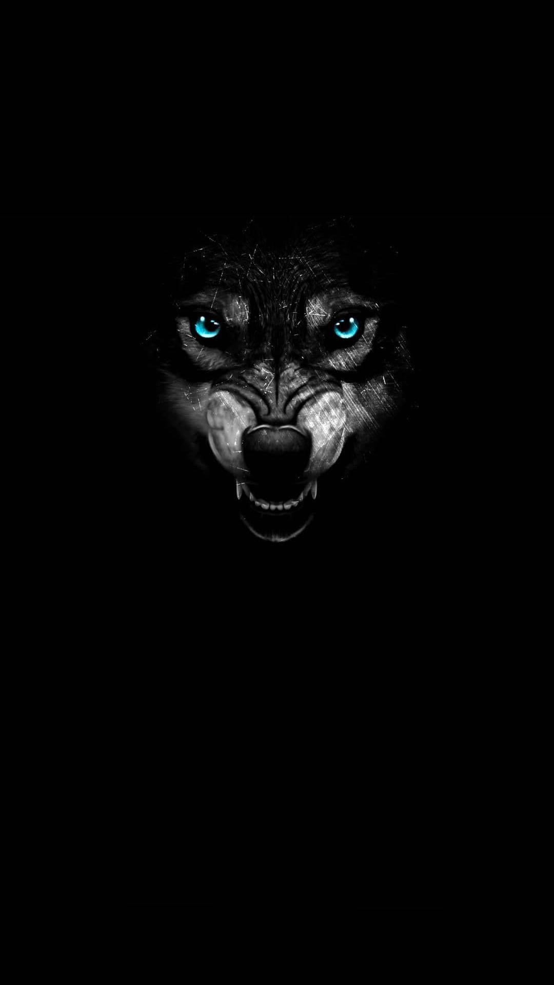 anime wolf, blue eyes, growling, Full HD Phone Wallpaper