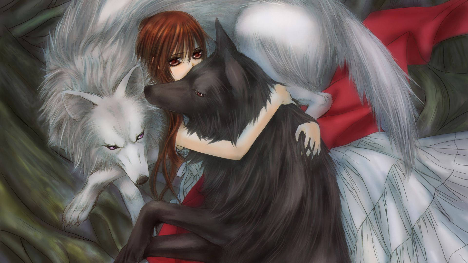 anime girl, red-haired, angel wings, Full HD Desktop Wallpaper