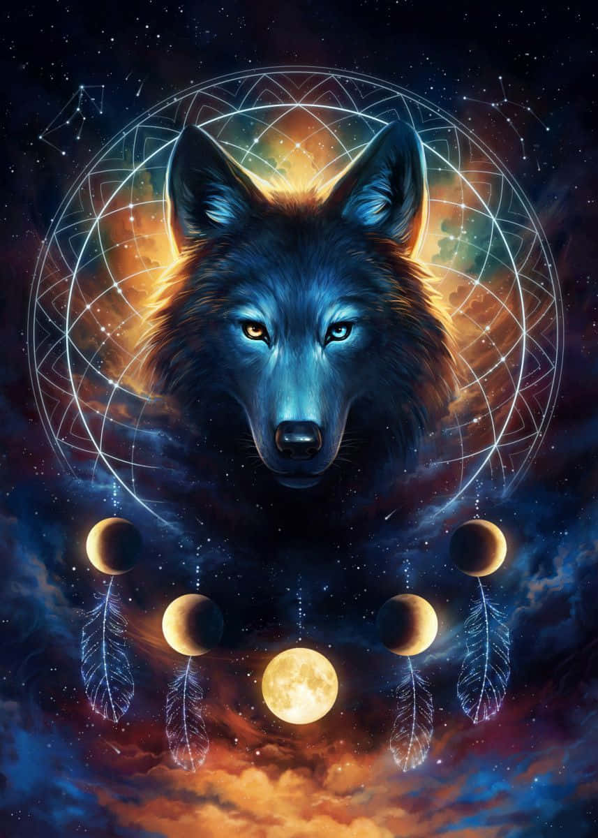 anime wolf art, werewolf, full moon, SD Phone Wallpaper