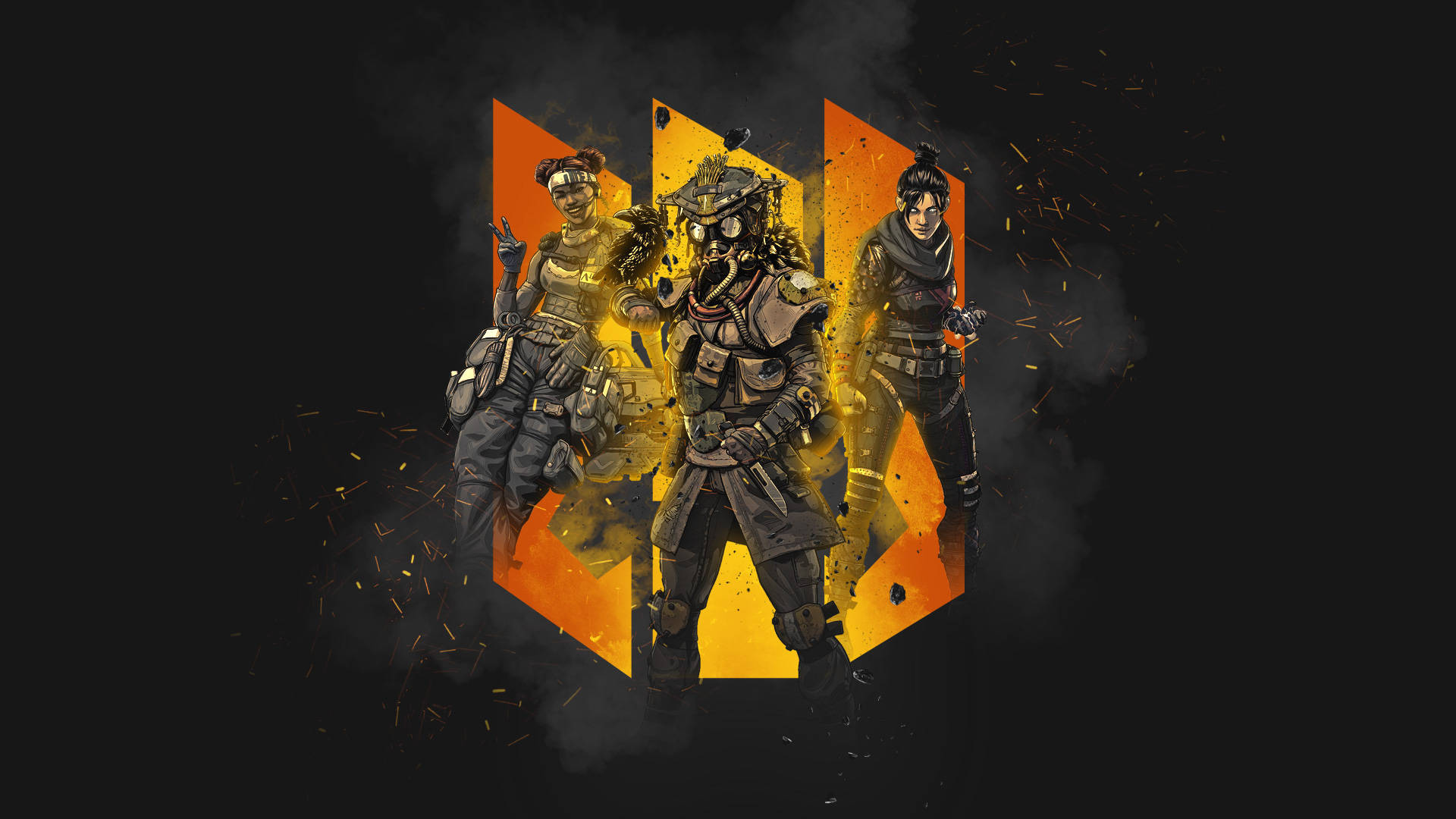 Apex Legends, glowing orange hexagonal emblem, armored warriors, Full HD Desktop Wallpaper