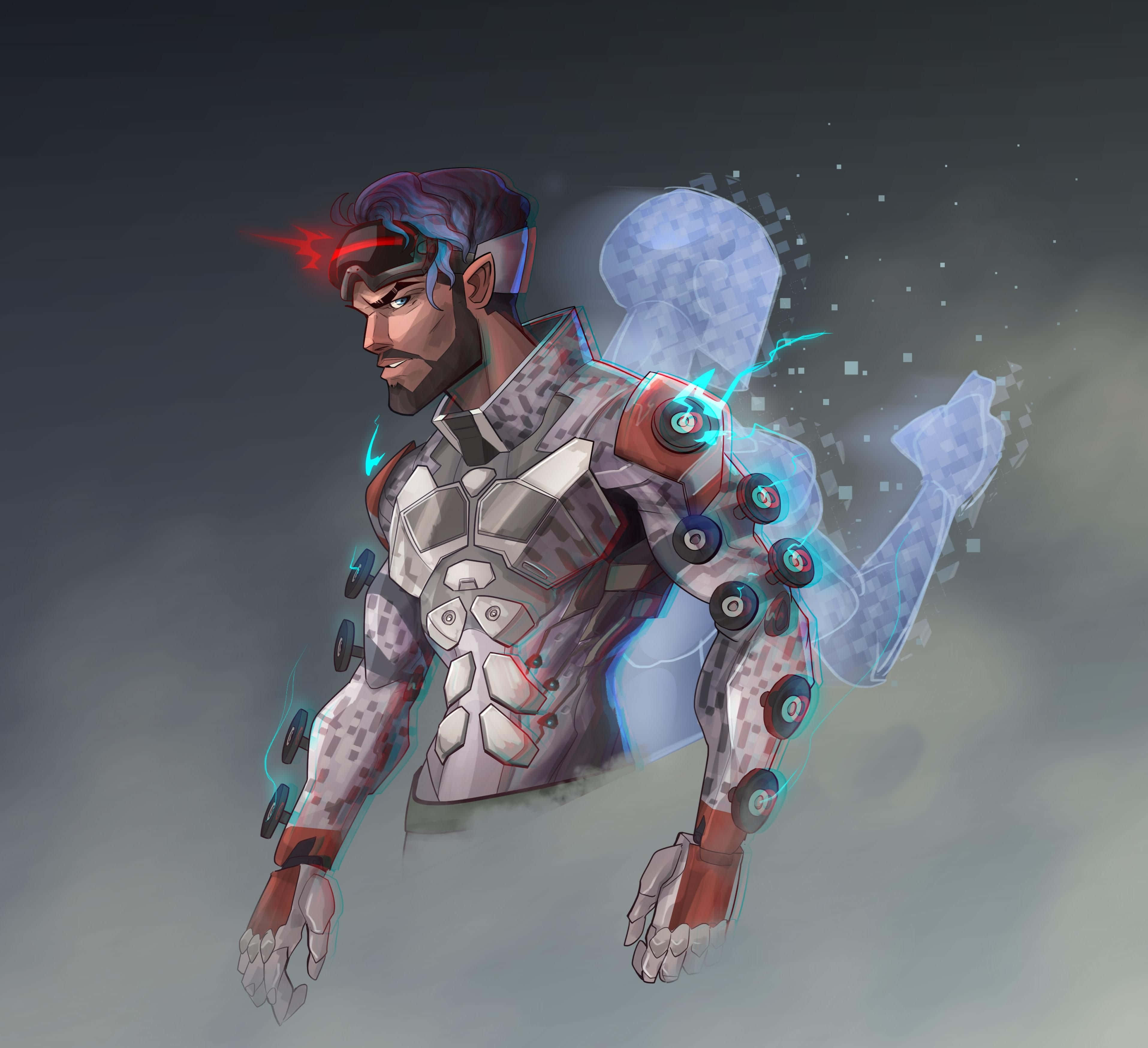Apex Legends, cybernetic warrior, glowing blue circuits, 2K Desktop Wallpaper
