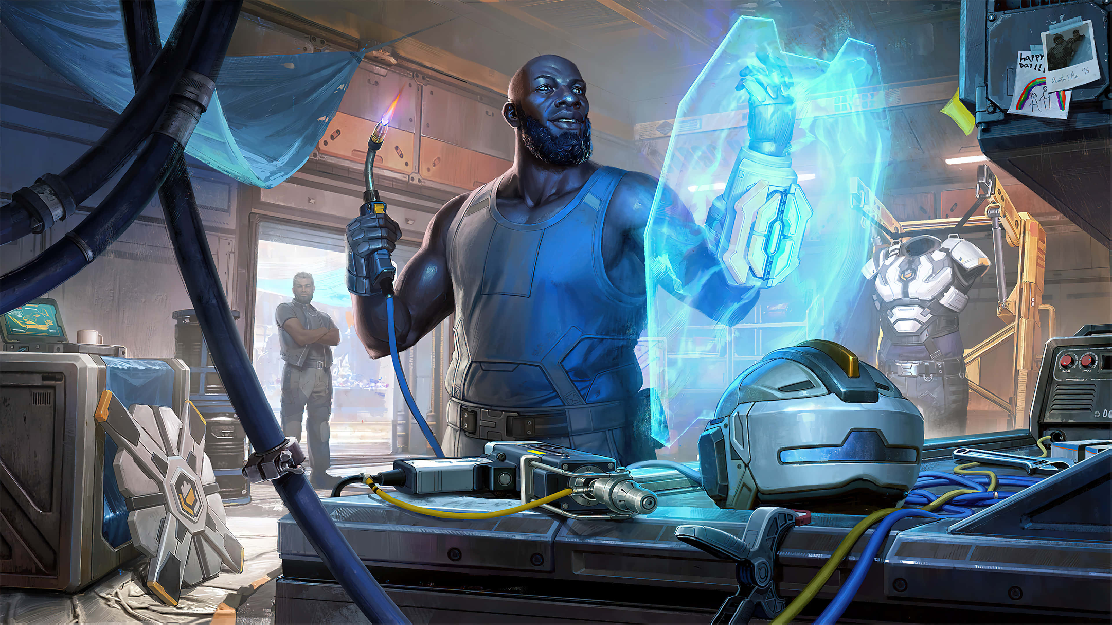 Apex Legends, welding torch, glowing blue holographic hand, 4K Desktop Wallpaper