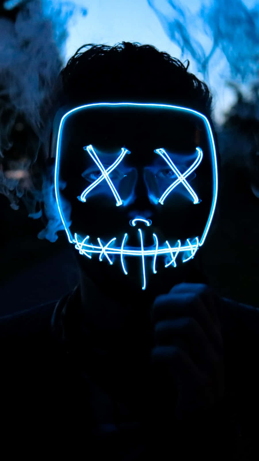 Dope Phone, glowing blue LED mask, X eyes, HD Phone Wallpaper