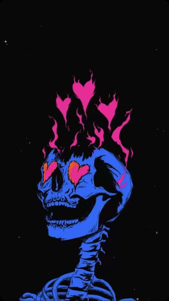 Dope Phone, glowing blue skull, pink heart-shaped flames, SD Phone Wallpaper