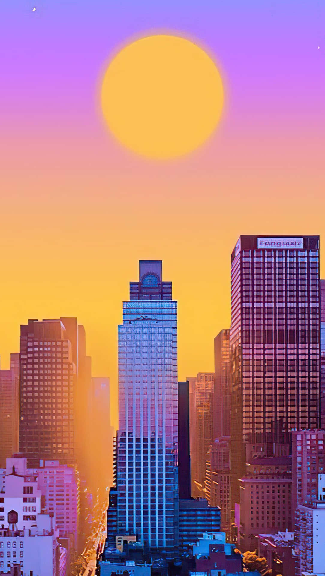 sunset, purple orange sky, giant yellow sun, Full HD Phone Wallpaper