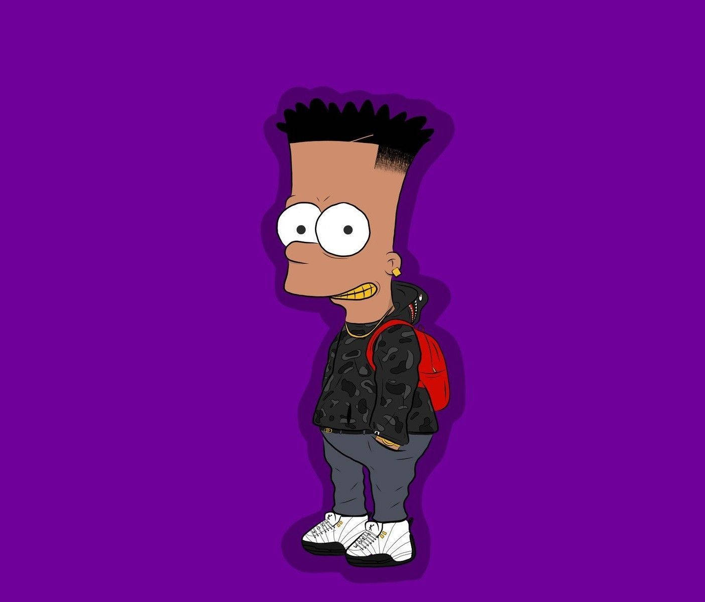 Bart Simpson, camouflage jacket, red backpack, HD Desktop Wallpaper