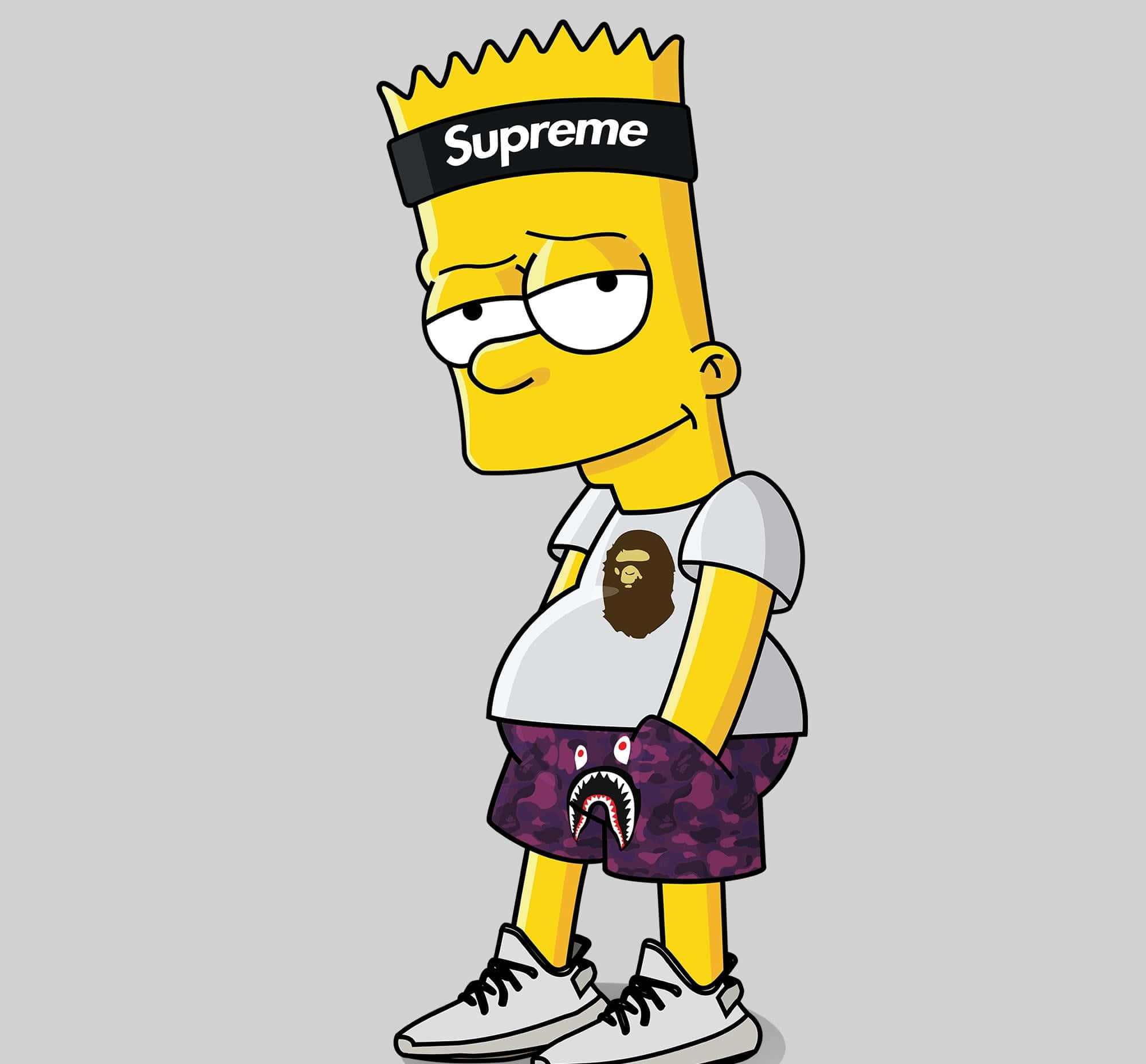 Bart Simpson, Supreme headband, BAPE shark shorts, Full HD Desktop Wallpaper
