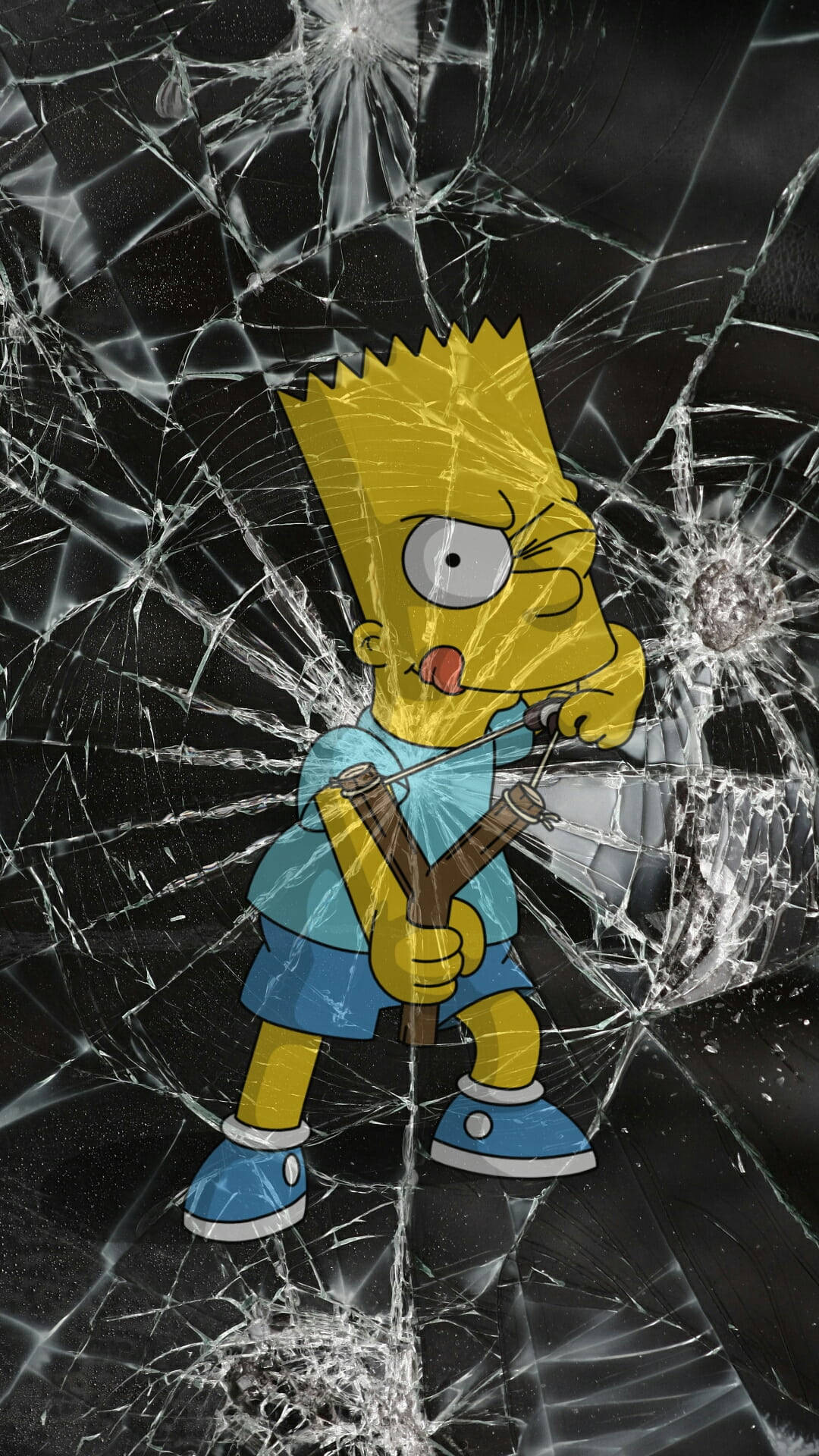 Bart Simpson, shattered glass, stick, Full HD Phone Wallpaper