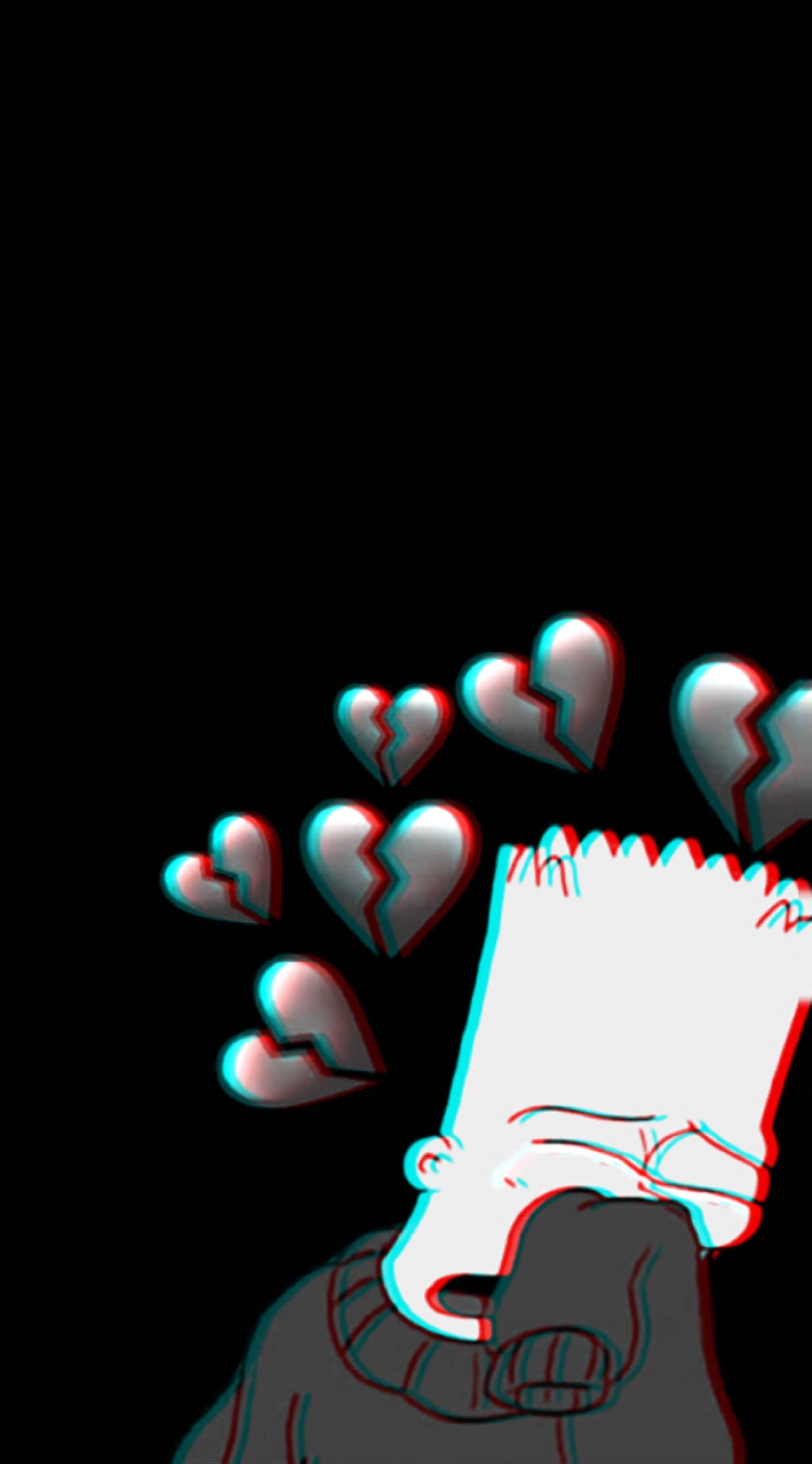 Bart Simpson, emo, broken hearts, 2K Phone Wallpaper