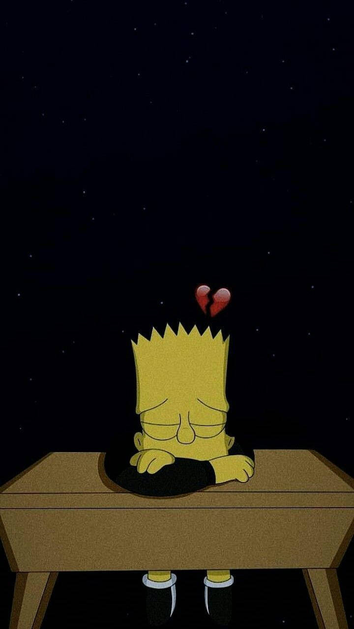 Bart Simpson, starry night sky, broken heart, HD Phone Wallpaper