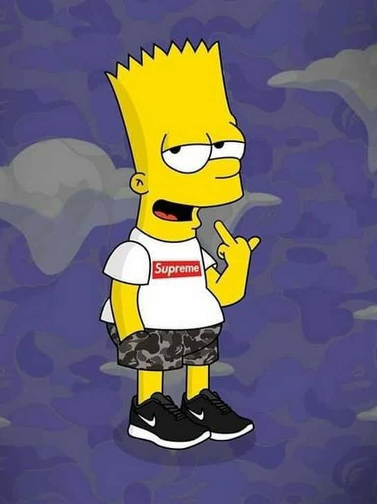 Bart Simpson, Supreme tee, camo shorts, SD Phone Wallpaper