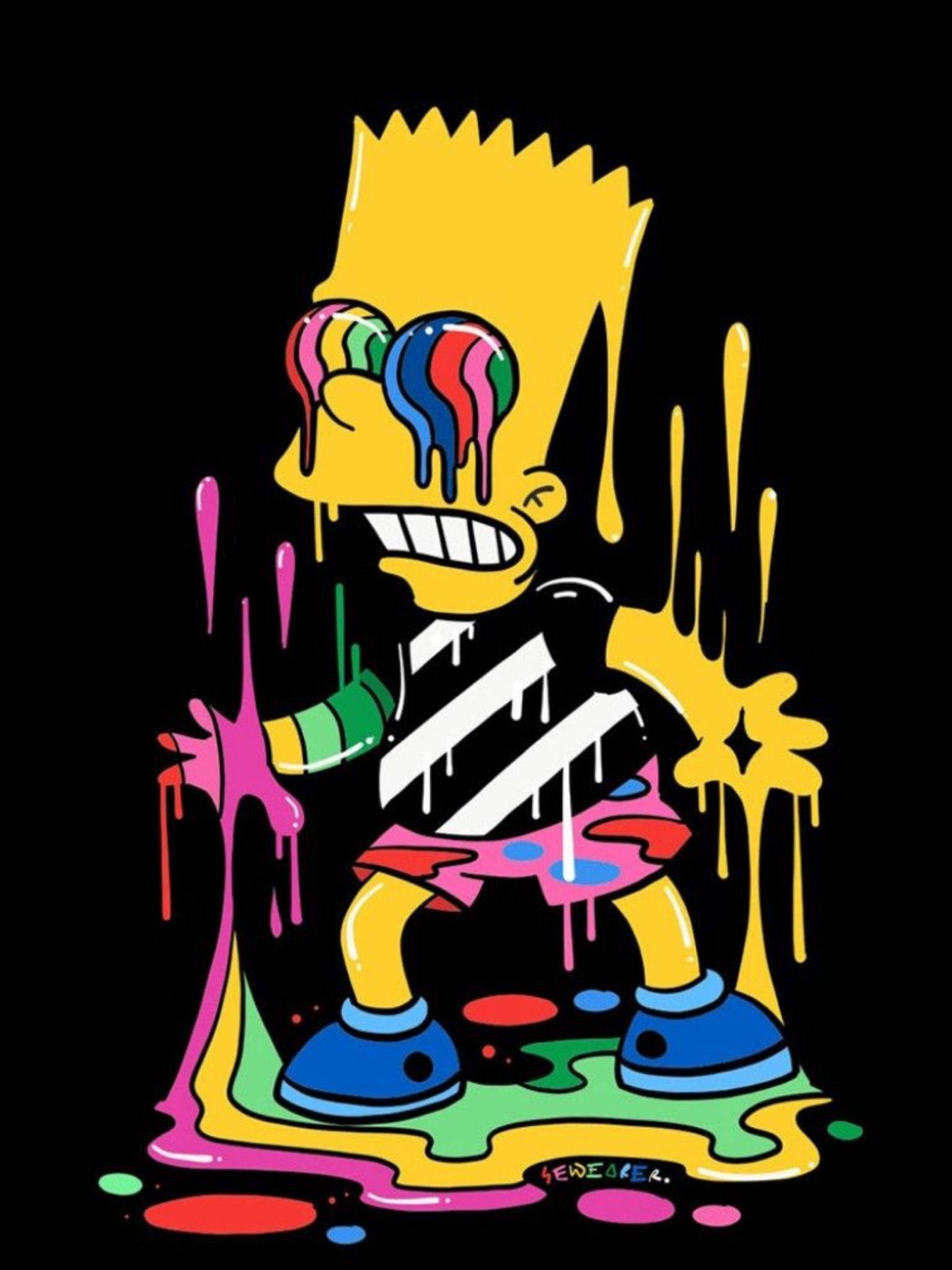 Bart Simpson, rainbow paint, dripping, Full HD Phone Wallpaper