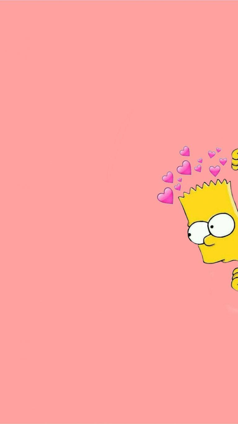 Bart Simpson, pink hearts, solid pink background, HD Phone Wallpaper