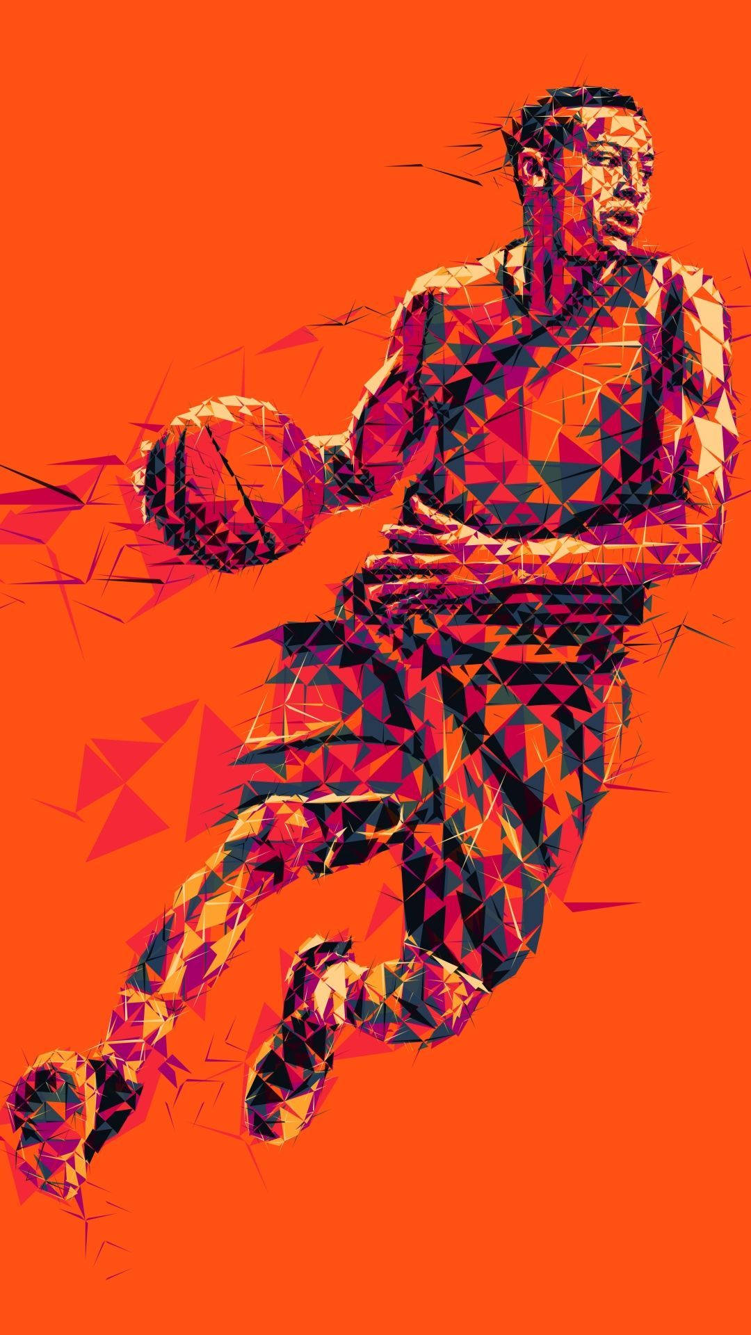 dribbling artwork, cool basketball iphone, basketball player in motion, Full HD Phone Wallpaper