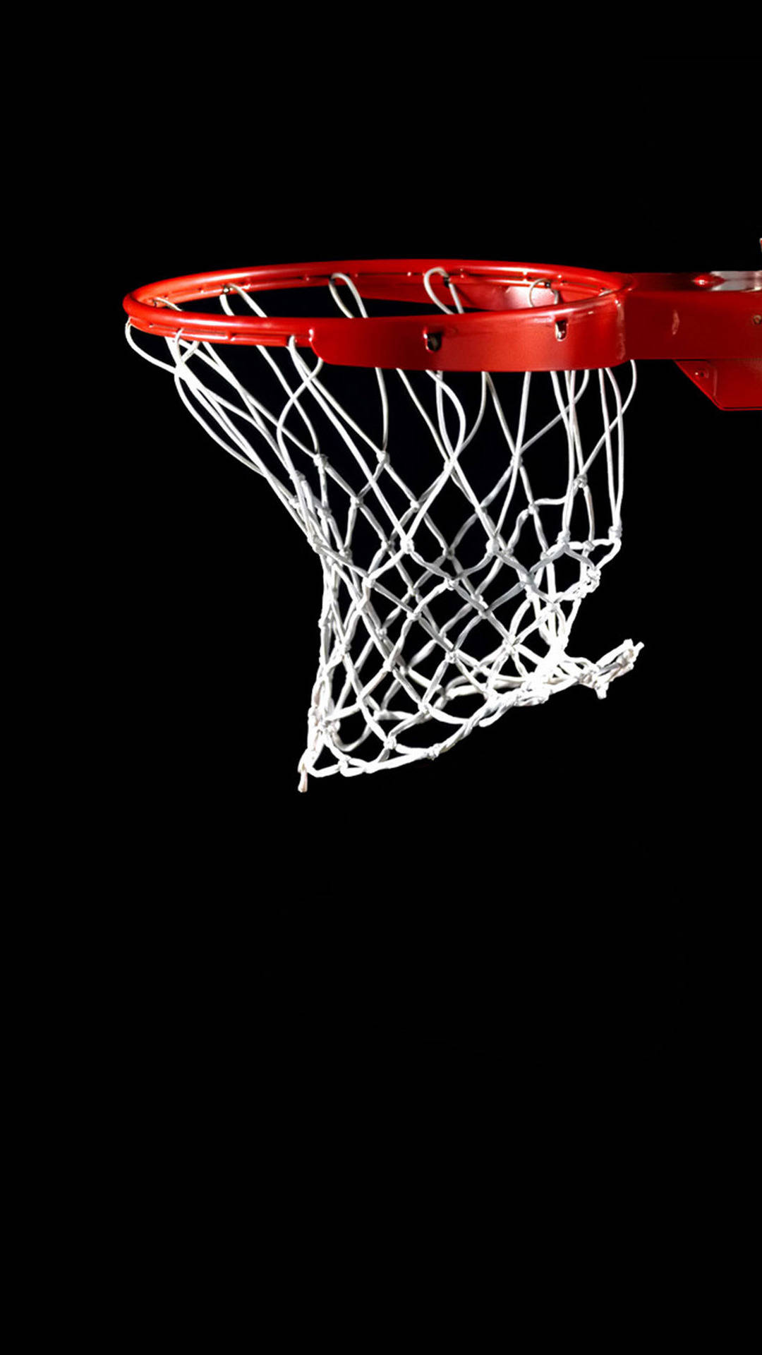 red basketball hoop, white net, pure black background, Full HD Phone Wallpaper