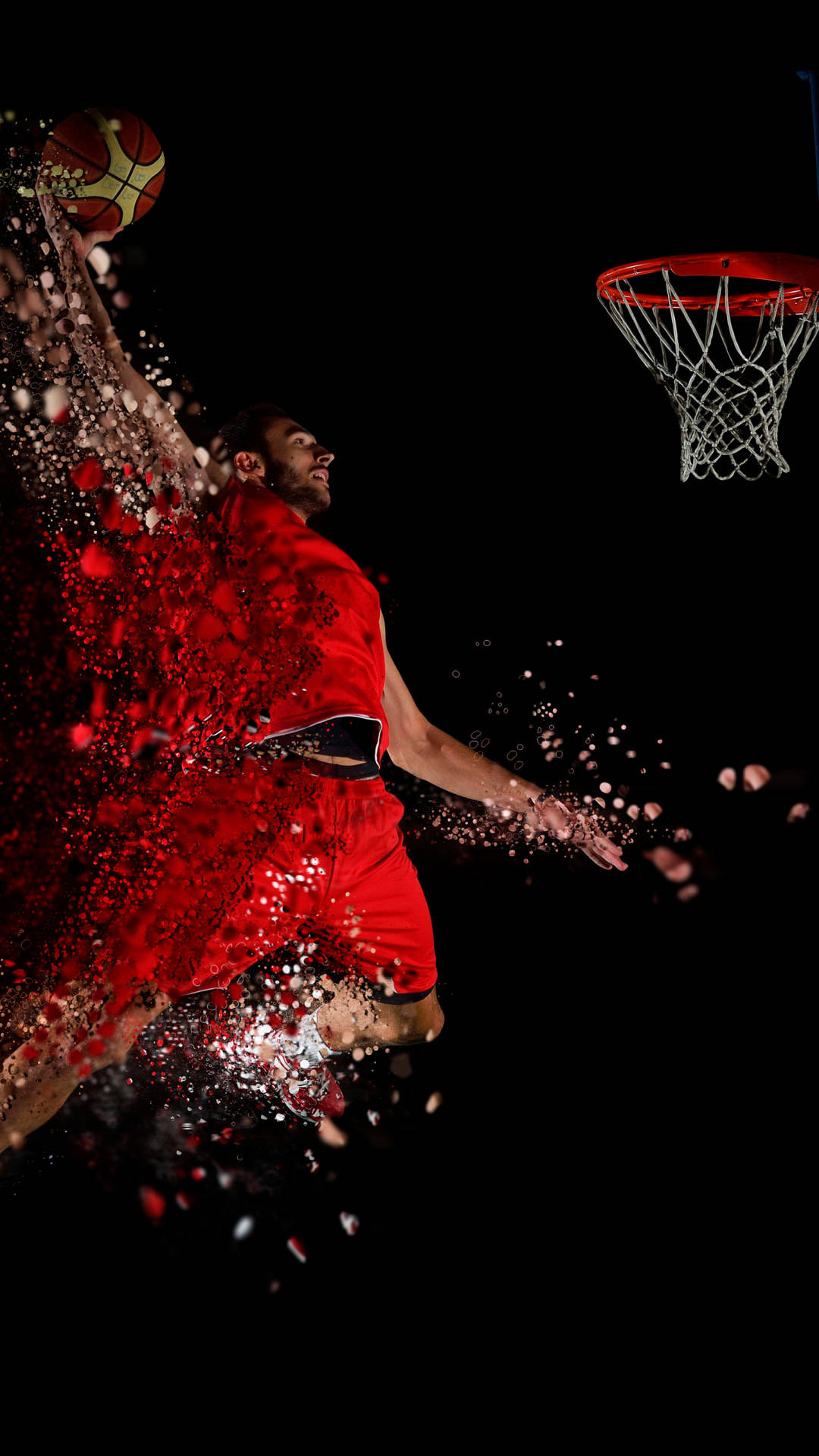 dunk shot, red jersey, red particles, Full HD Phone Wallpaper