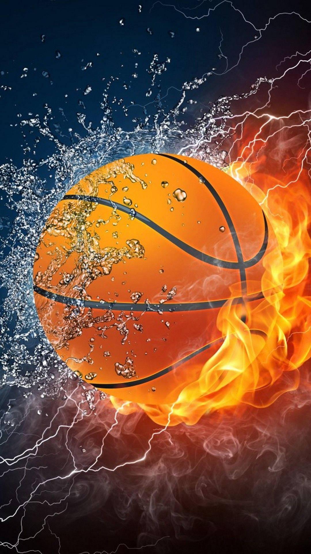 Fire Water Cool Basketball iPhone, fire, water, Full HD Phone Wallpaper