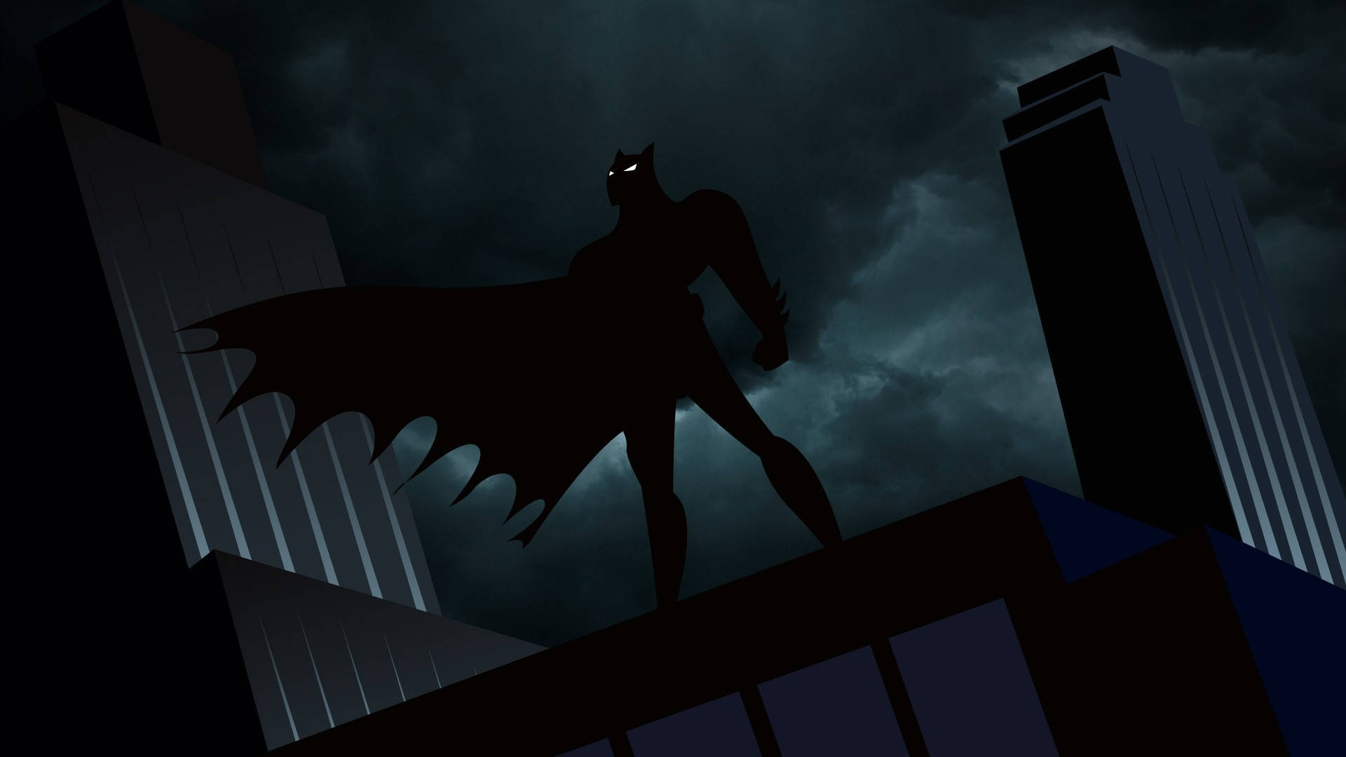 Batman, animated, city rooftop, Full HD Desktop Wallpaper