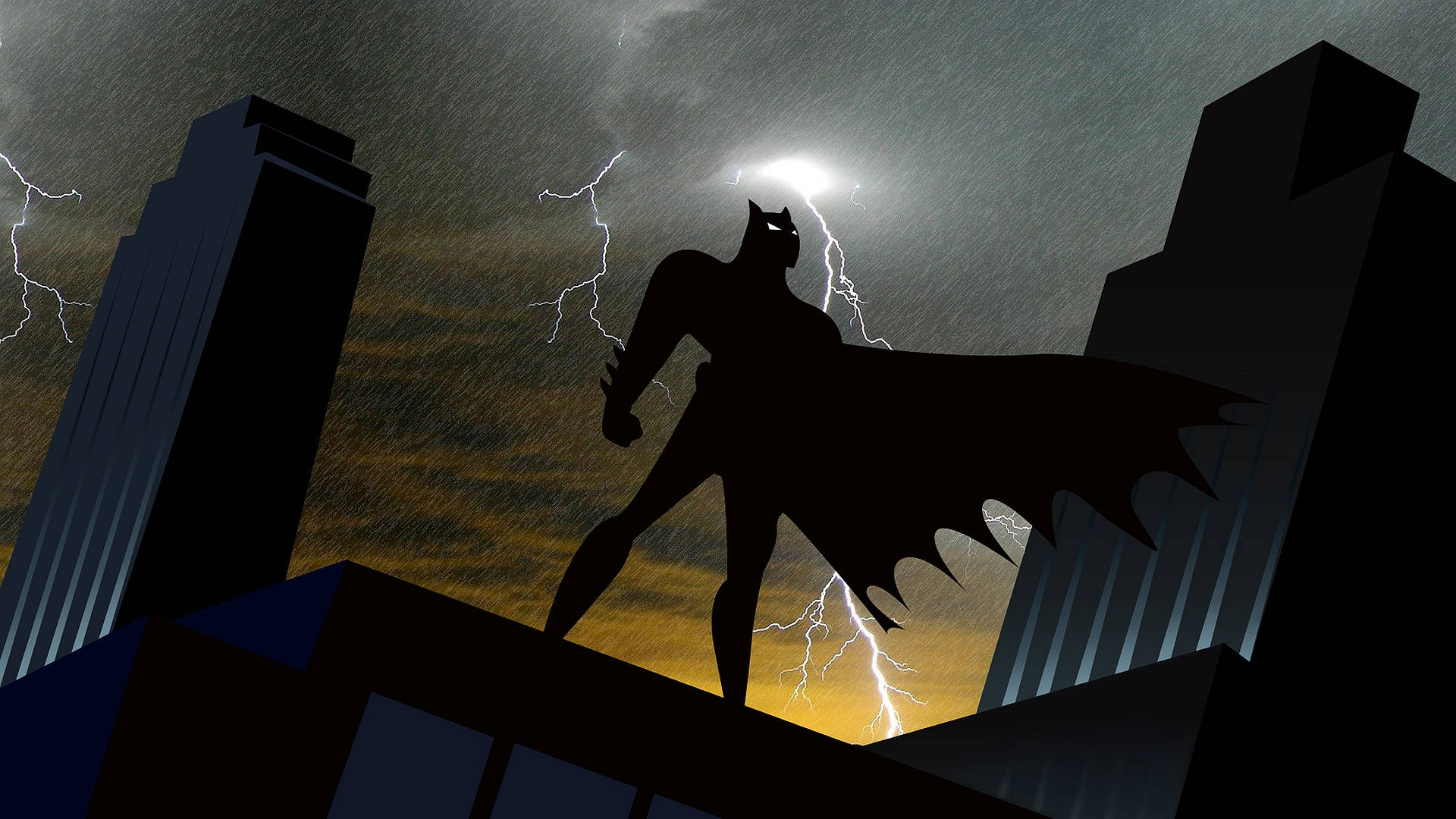 Batman, animated, lightning, Full HD Desktop Wallpaper