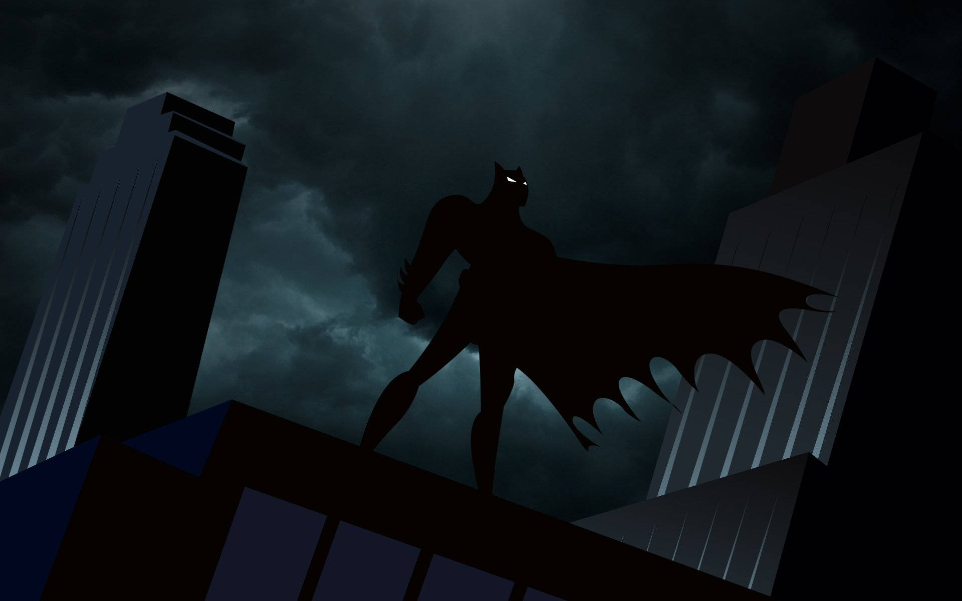 Batman, dark silhouette, city rooftop, Full HD Desktop Wallpaper