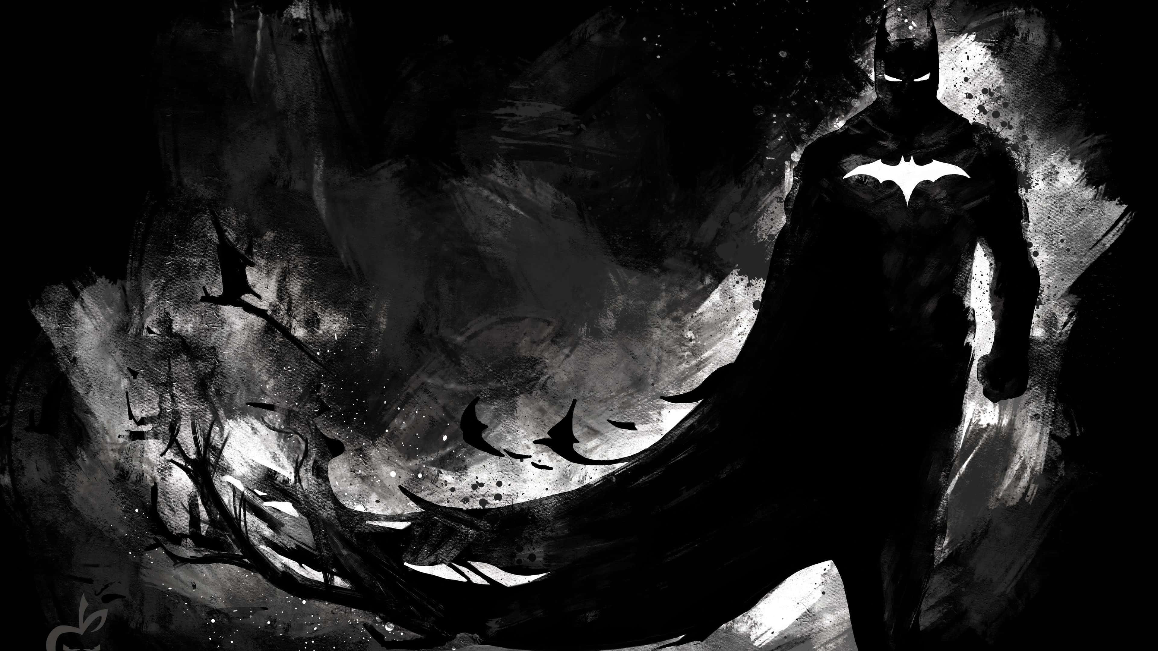 Batman, silhouette, stormy black and white backdrop, 4K Desktop Wallpaper