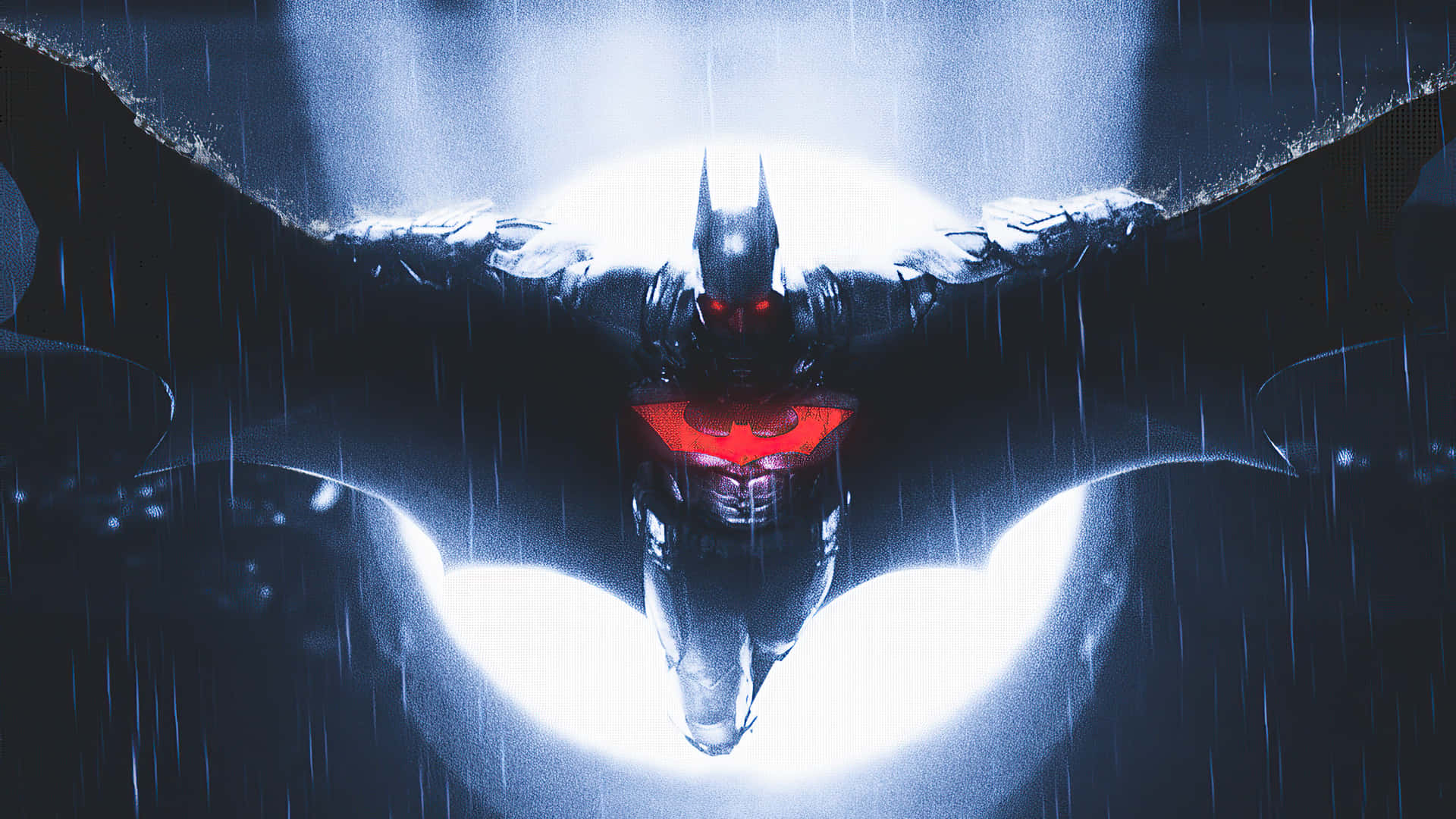 Batman, glowing red eyes, bright bat symbol, Full HD Desktop Wallpaper