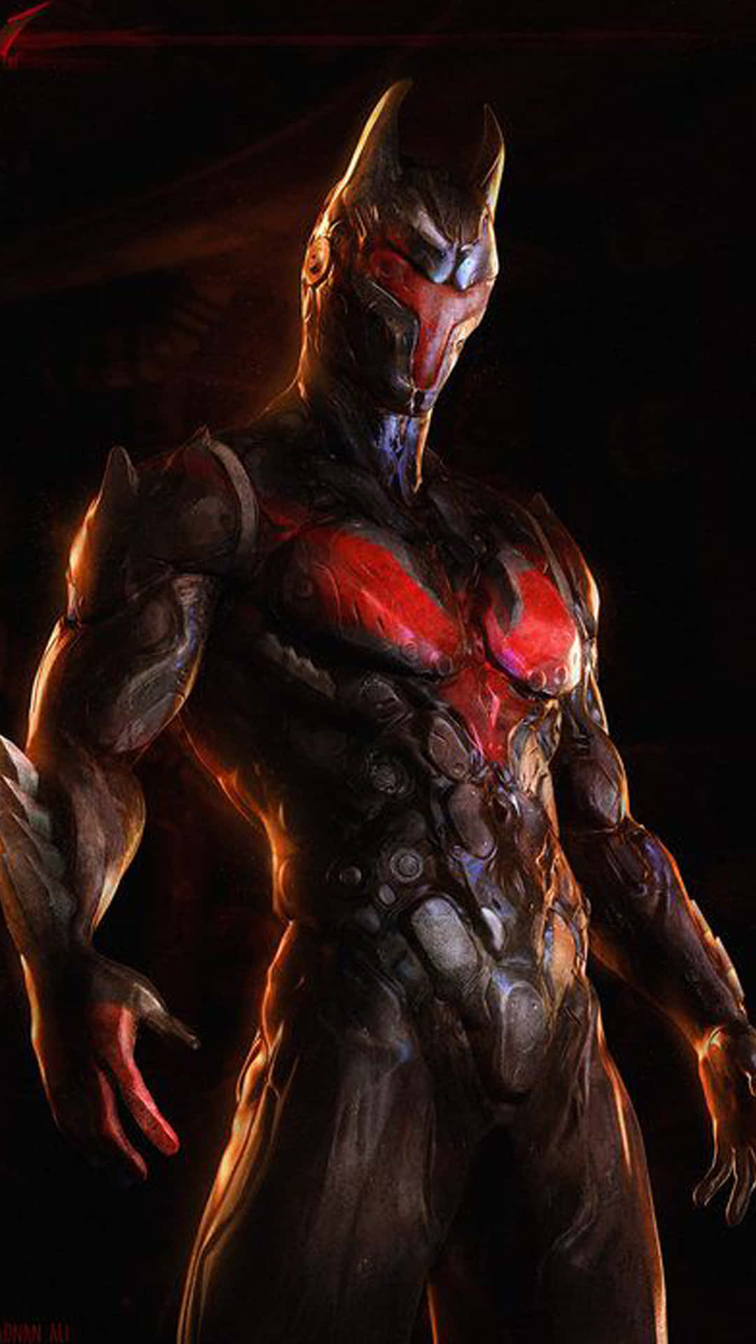 Cool Batman, glowing red chest, faceplate, Full HD Phone Wallpaper