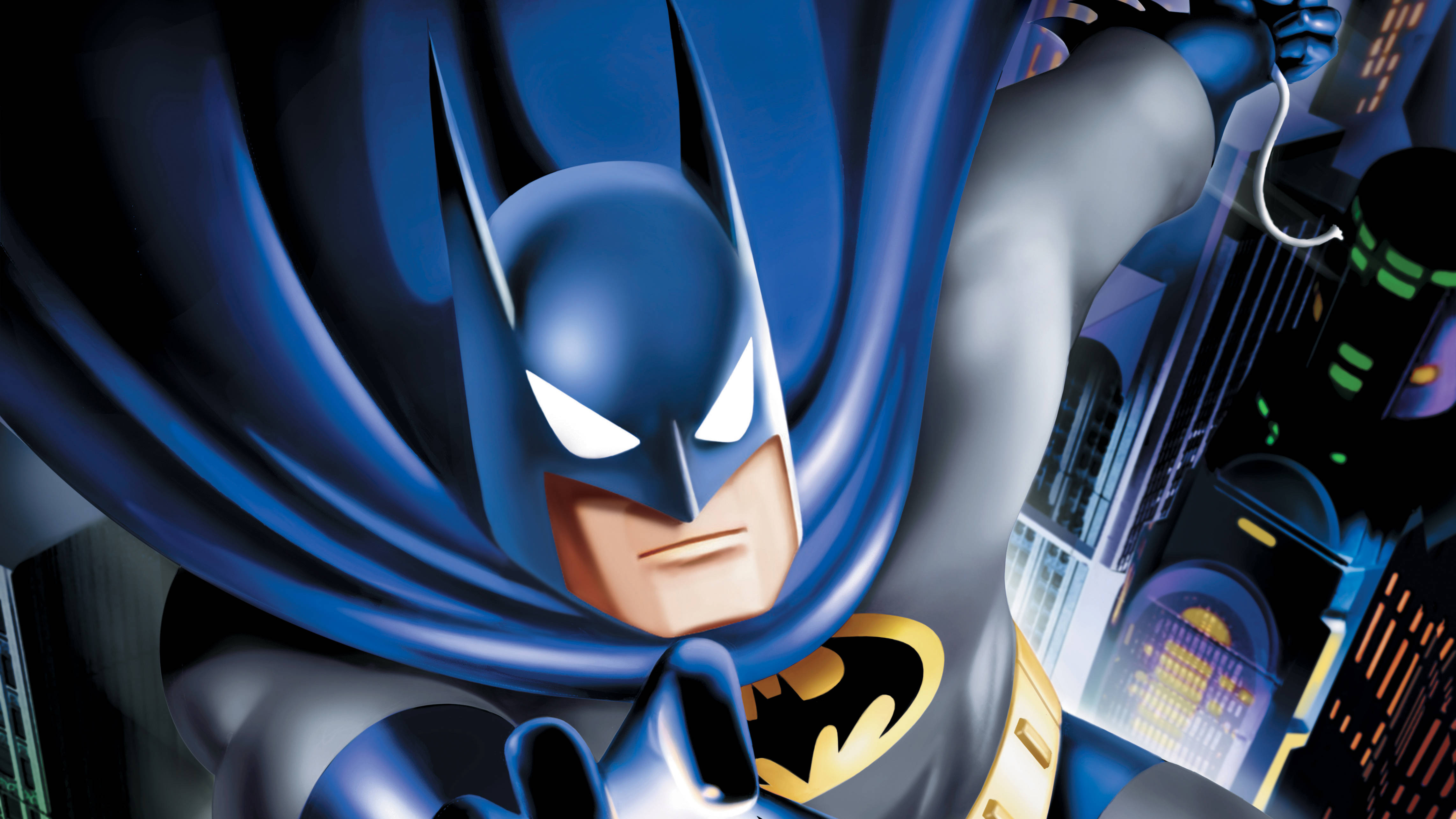 Batman, blue and gray suit, cape flowing, 4K Desktop Wallpaper