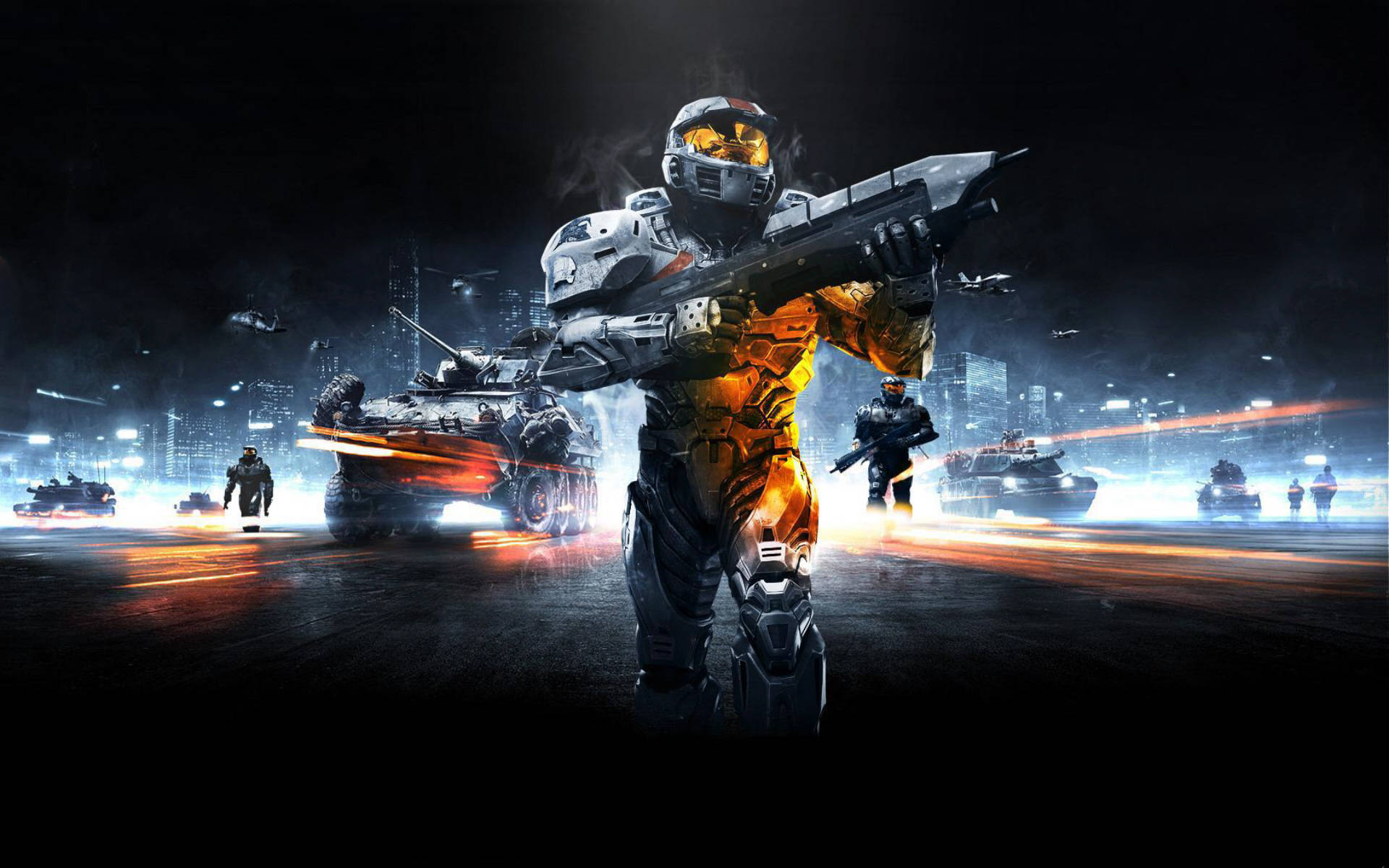 Cool Battlefield 3, glowing armor, neon-lit warzone, Full HD Desktop Wallpaper