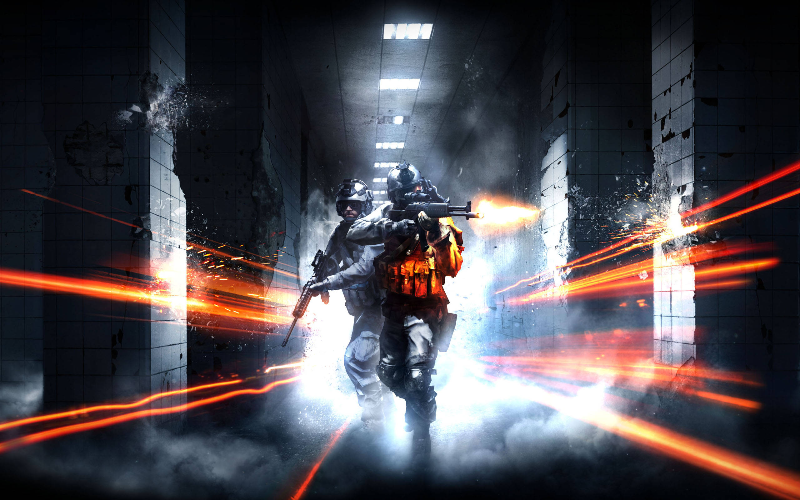 Battlefield 3, tactical gear, shattered corridor, 2K Desktop Wallpaper