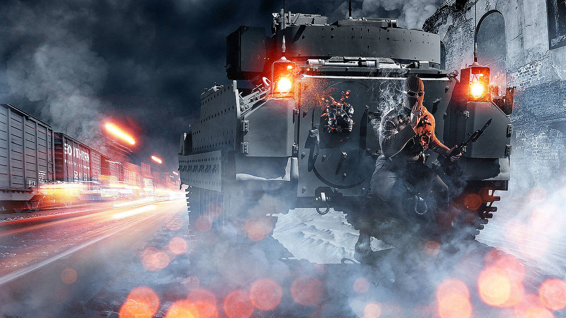 Cool Battlefield 3, military vehicle, glowing orange lights, Full HD Desktop Wallpaper