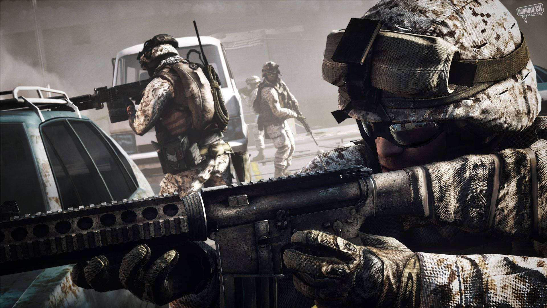 Cool Battlefield 3, desert camouflage, dusty urban battlefield, Full HD Desktop Wallpaper